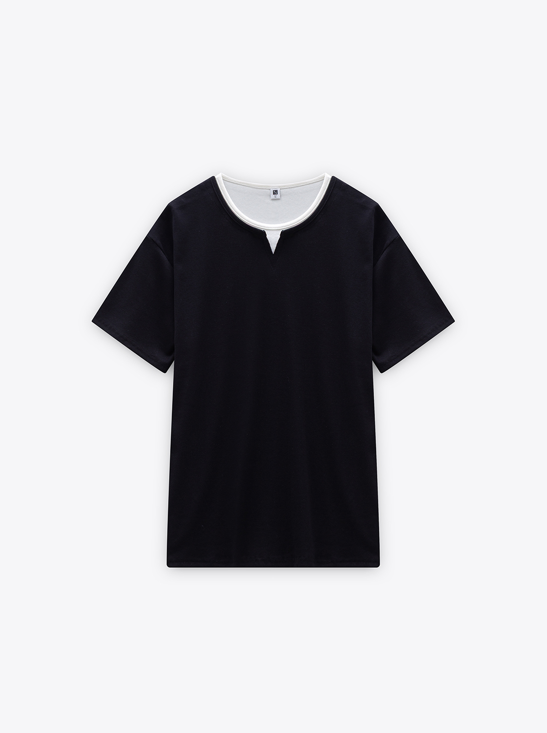 前領開V造型假兩件短TEE