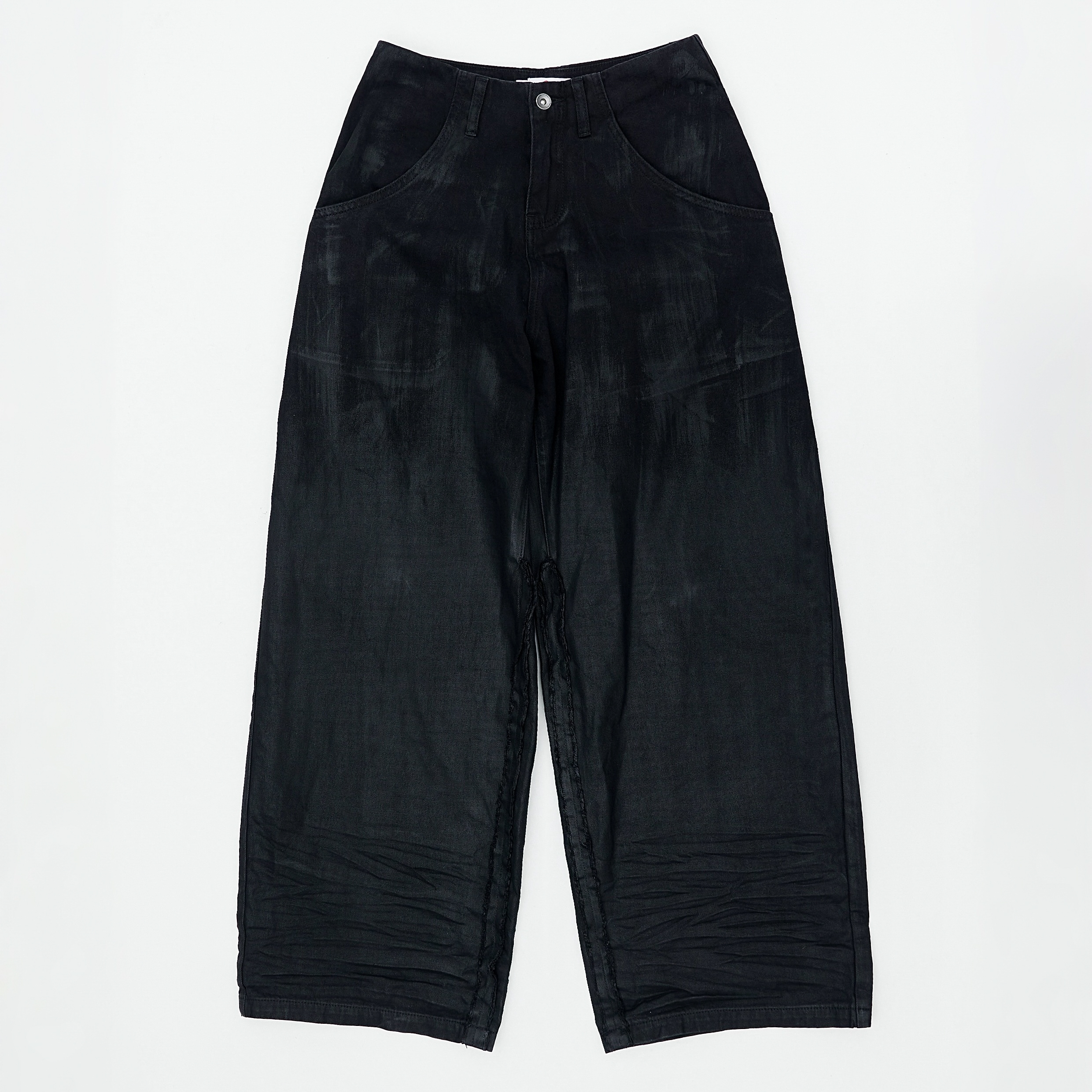 pip｜Waxed Wide Trouser (Black)