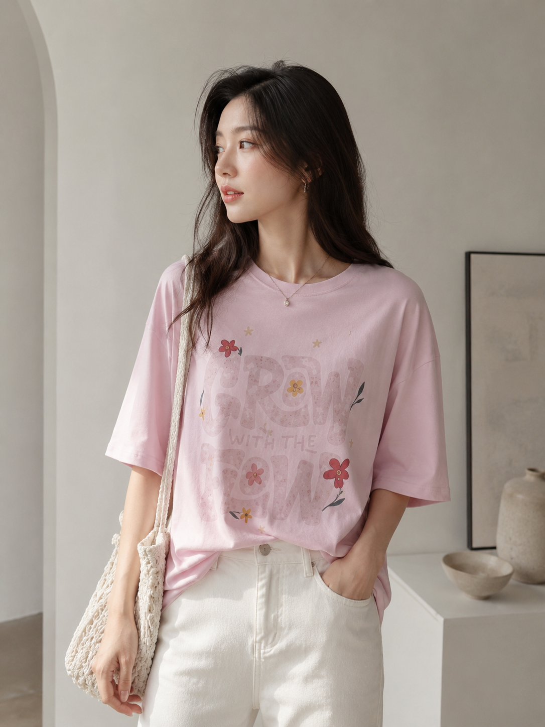 JENNIE 花漾字母印花寬版T恤