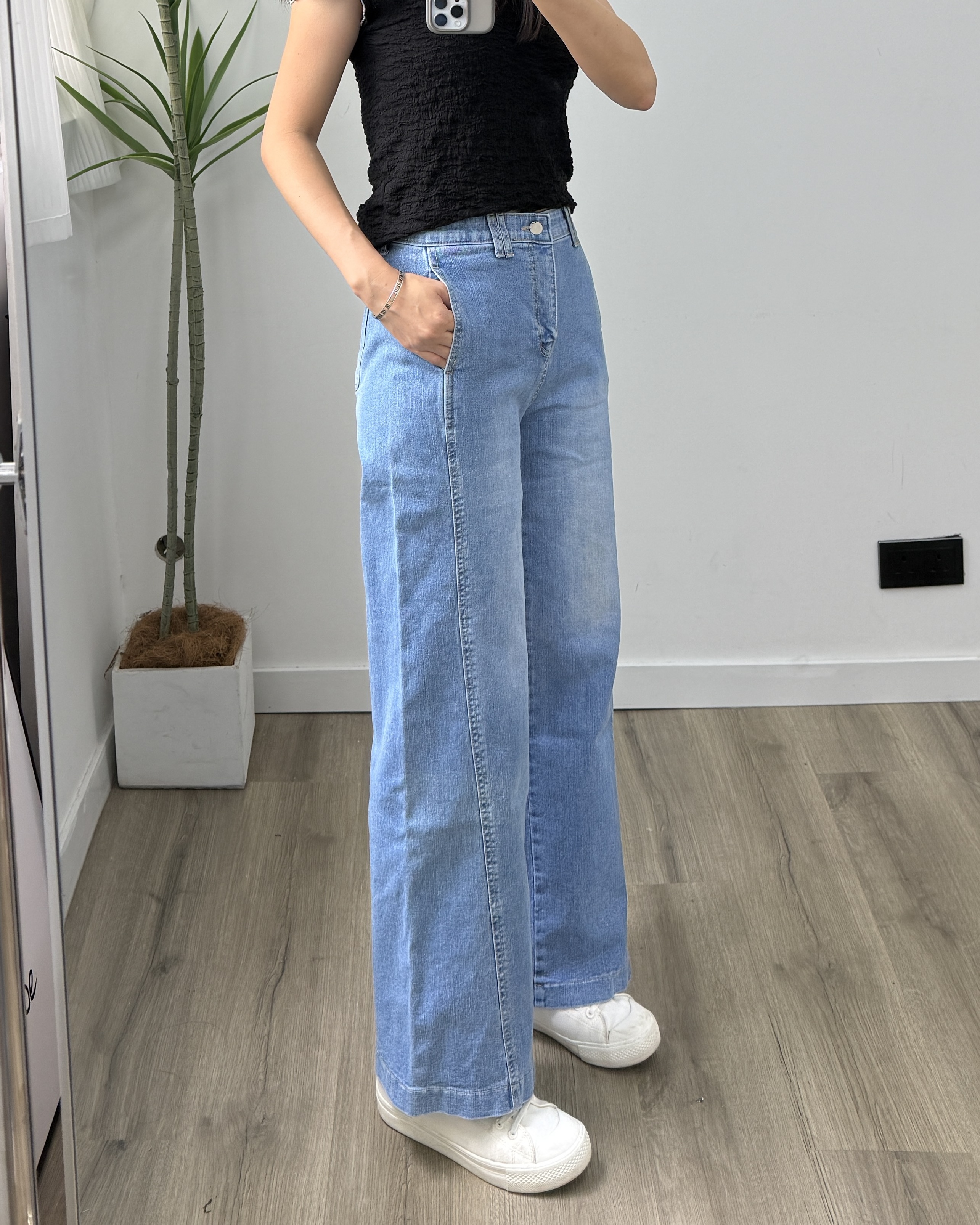 JS1128 彈性斜側袋牛仔褲