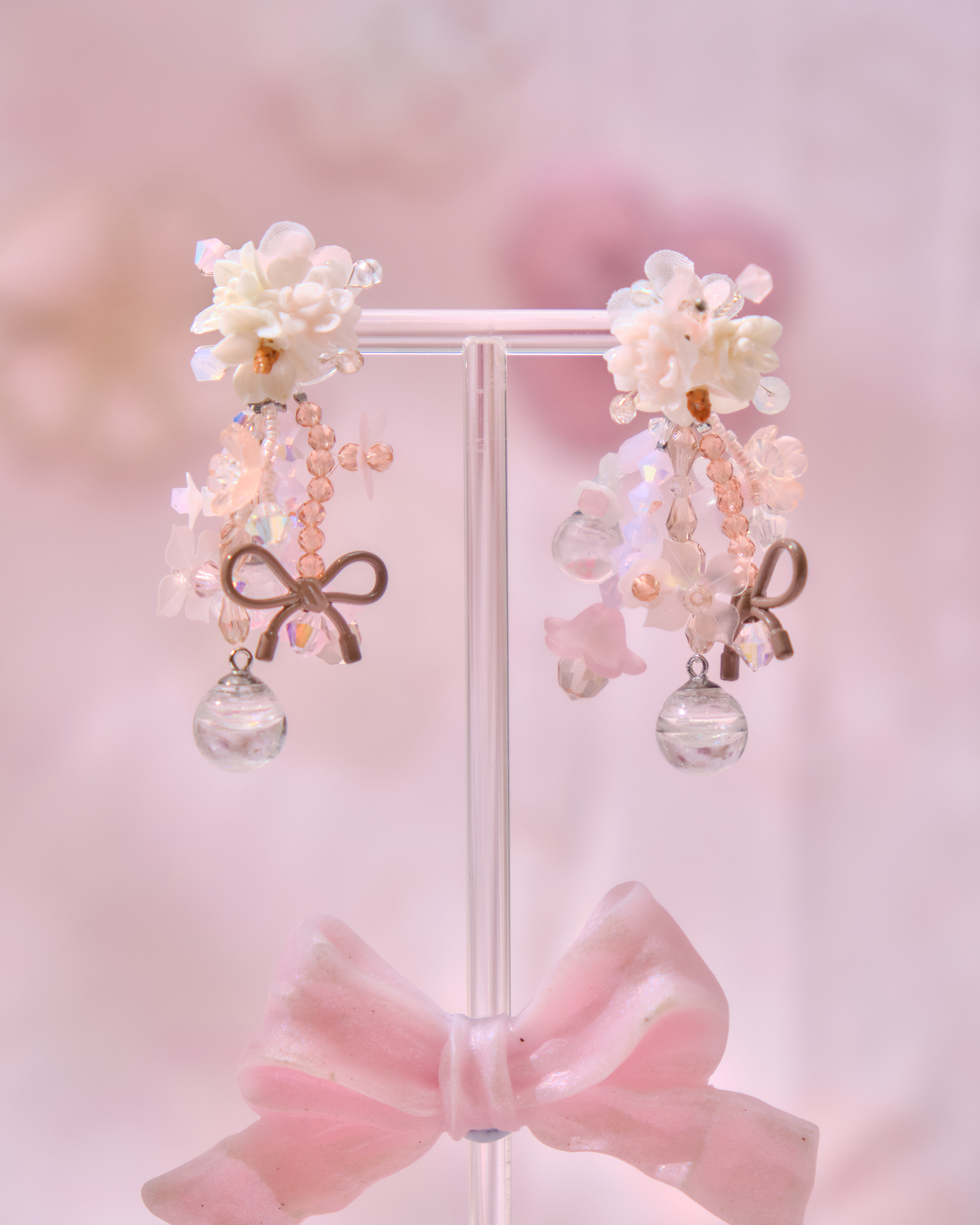 13733 Pastel Bow & Floral Earrings
