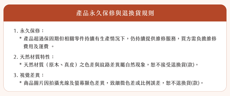產品永久保修與退換貨規則