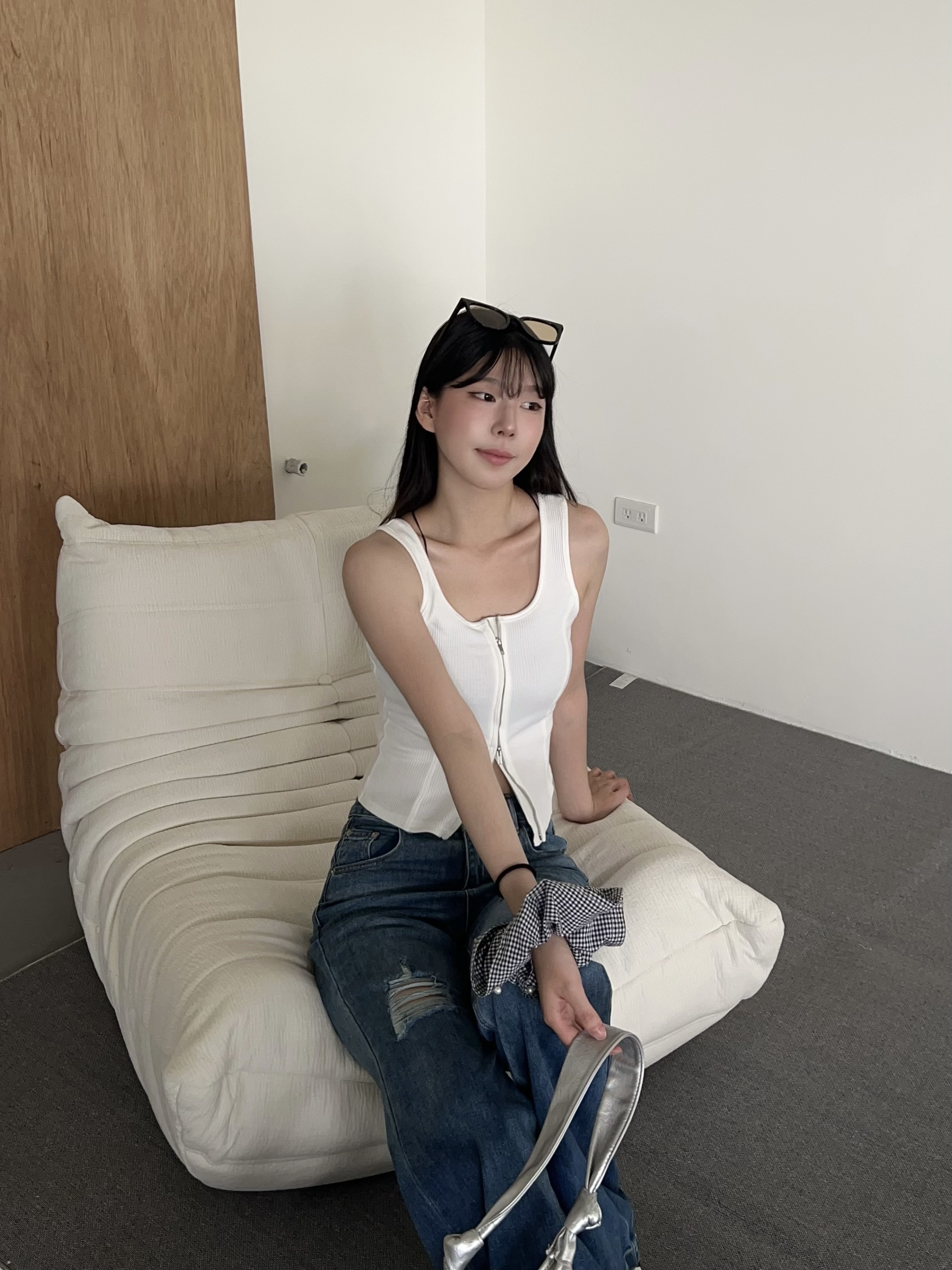 雙拉鍊螺紋修身背心