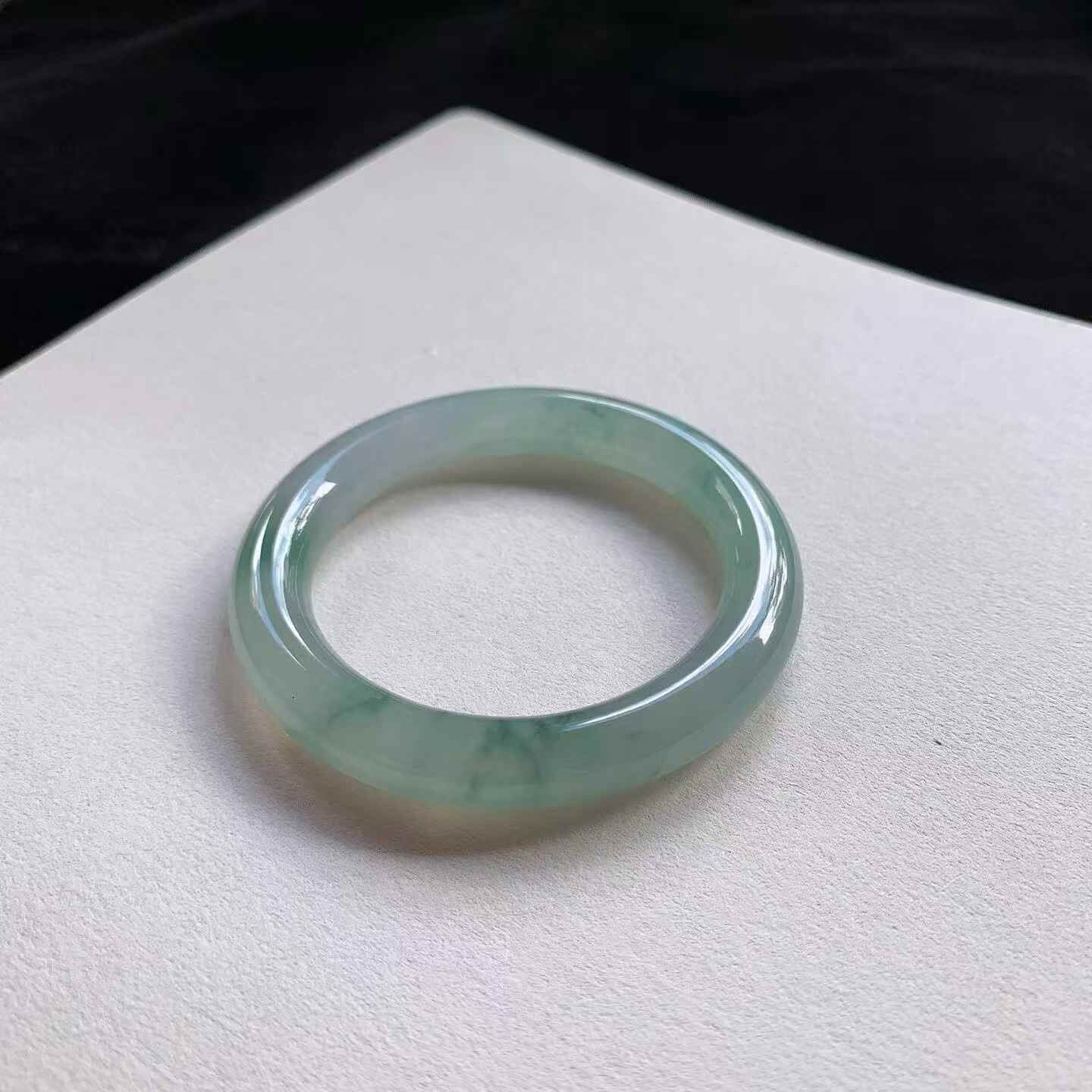 742345 50.8mm冰種飄花圓條翡翠手鐲 (50-52)