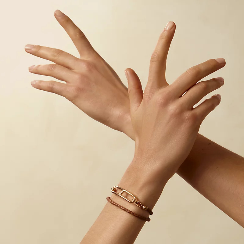 Hermes roulis double tour Gold FO (Rose gold ) 豬鼻手繩 金棕拼玫瑰金扣