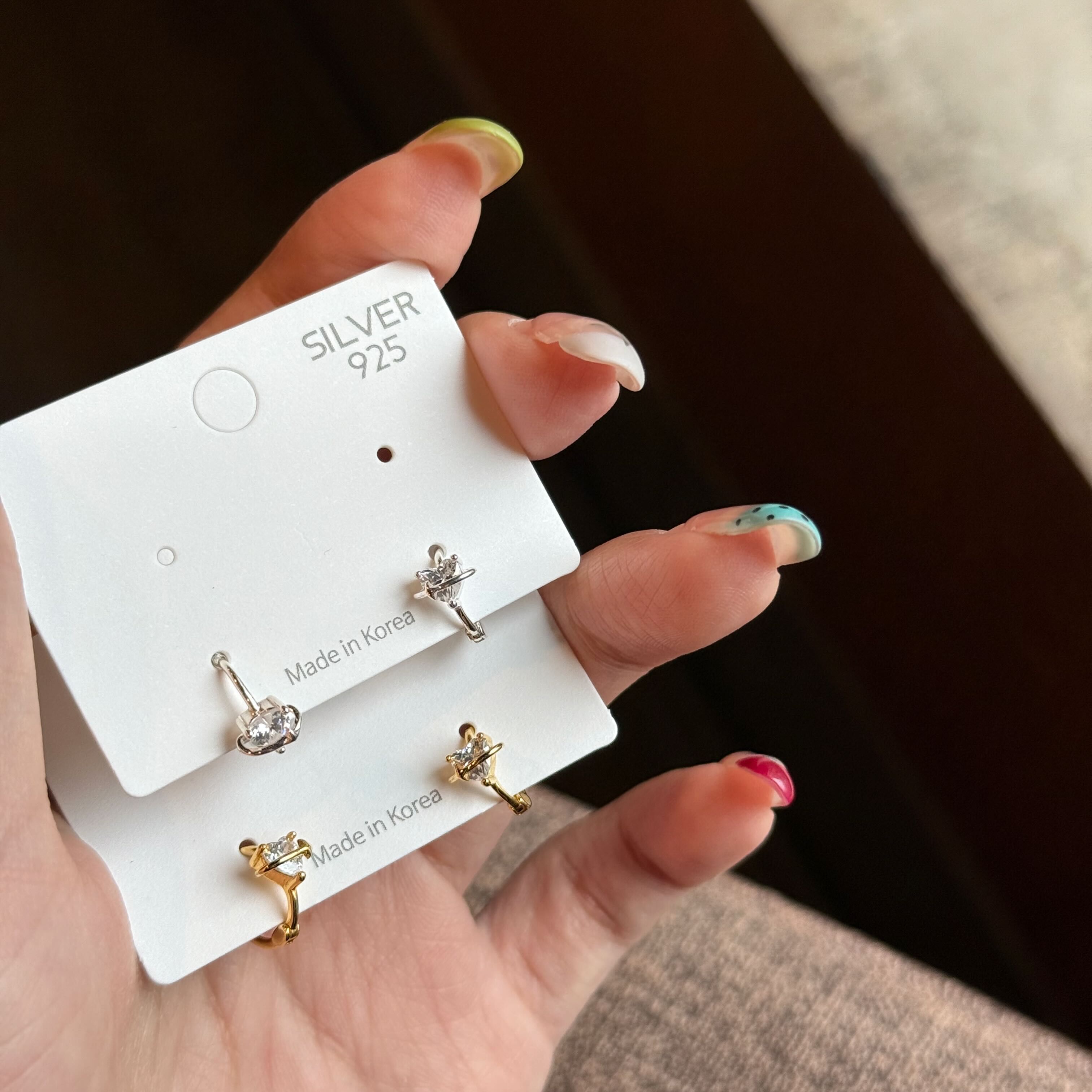 🇰🇷925 silver 愛心星球易扣耳環｜2 color