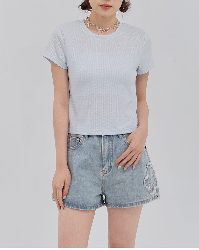 Plain jacquard fitted stretch cropped top, available in four colors【01099821】in stock+pre-order