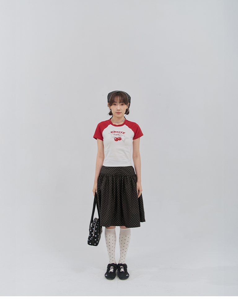 Cherry and star print color scheme fitted short top【01099896】in stock+pre-order