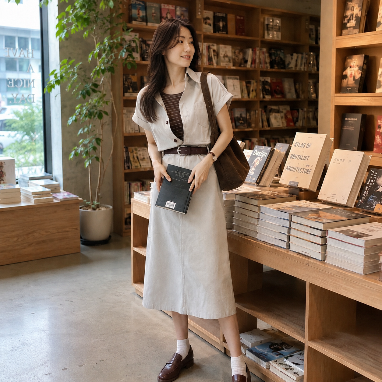 SLEEVELESS COLLARED COTTON SHIRT DRESS WITH BELT & INNER SINGLET