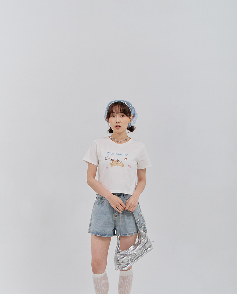 手绘风快乐小狗合身短T【01099916】in stock+pre-order