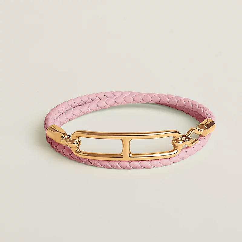 HERMES Roulis Double Tour bracelet 3Q Rose Sakura  F  豬鼻手繩 櫻花粉拼金扣