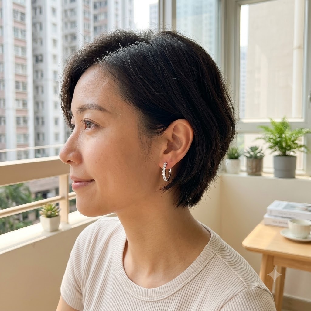 全新18K白金20份鑽石圈單耳環