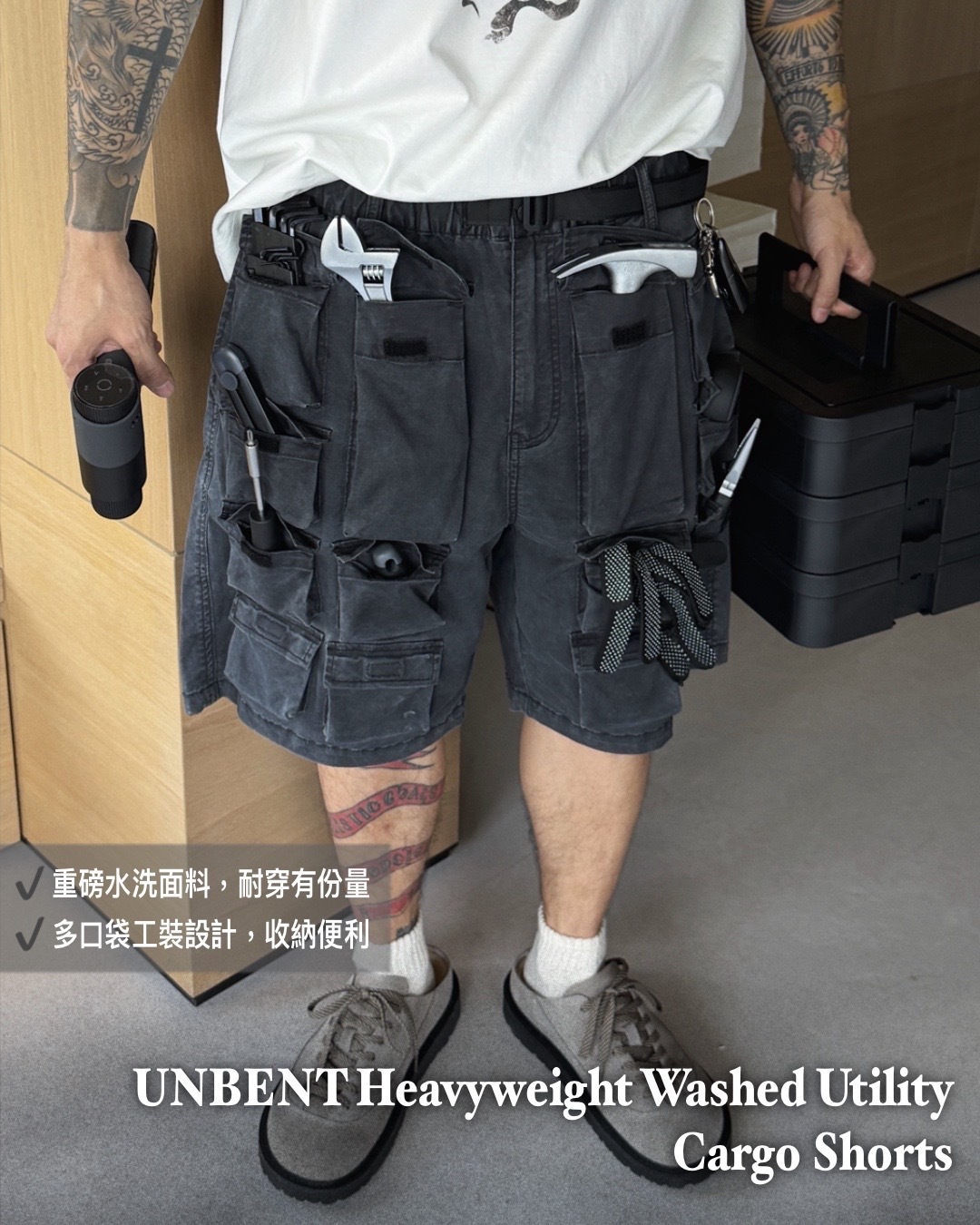 #預購 UNBENT 26SS 限定重磅水洗 五分休閒 多口袋炮彈褲 工装短褲