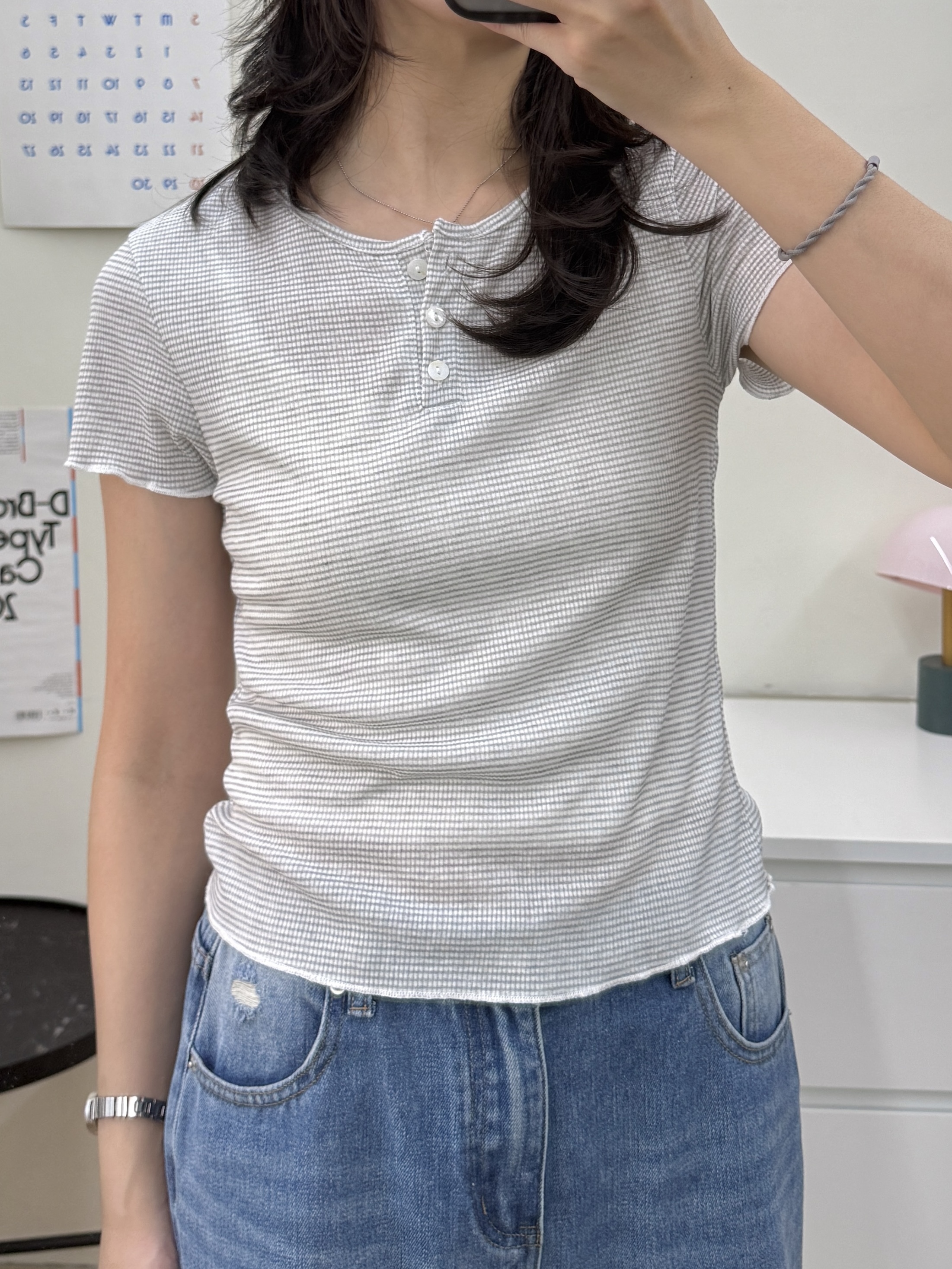 三扣條紋素T*3色