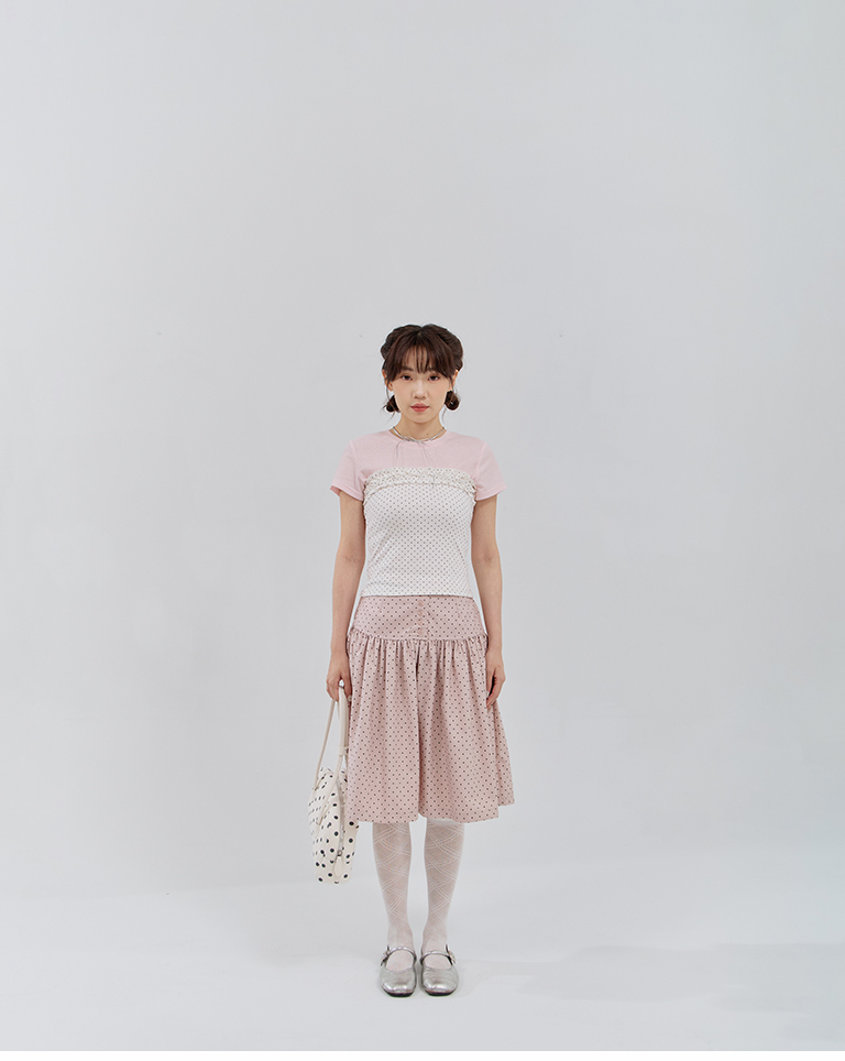 Dotted front button-down midi skirt, available in three colors, S/M【03010952】in stock+pre-order