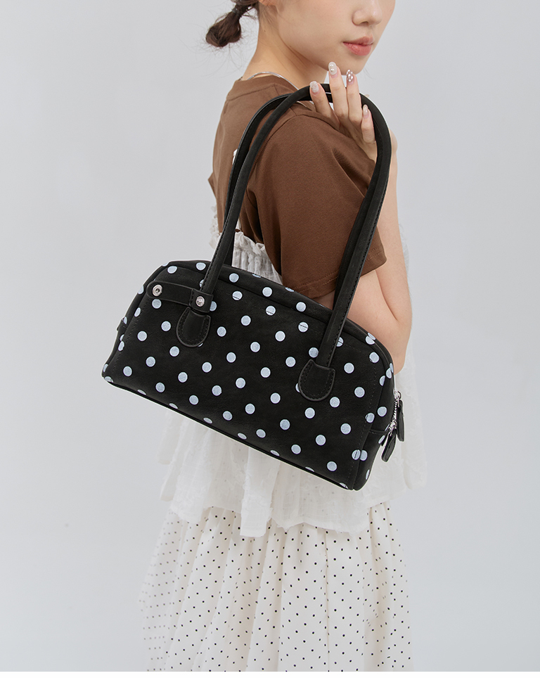 Matte polka dot design bowling shoulder bag, available in three colors.【06070446】in stock+pre-order