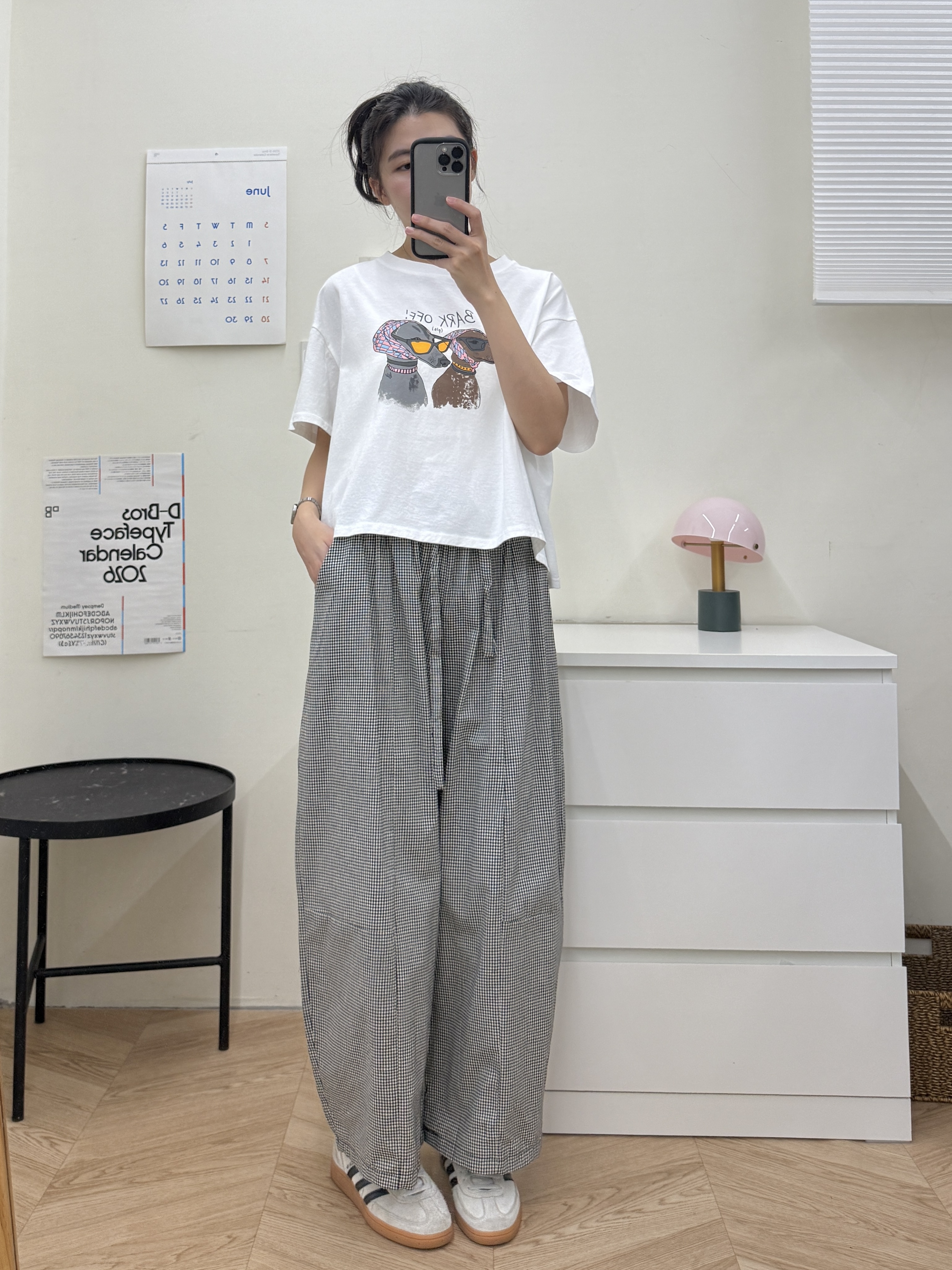 格紋綁帶氣球褲