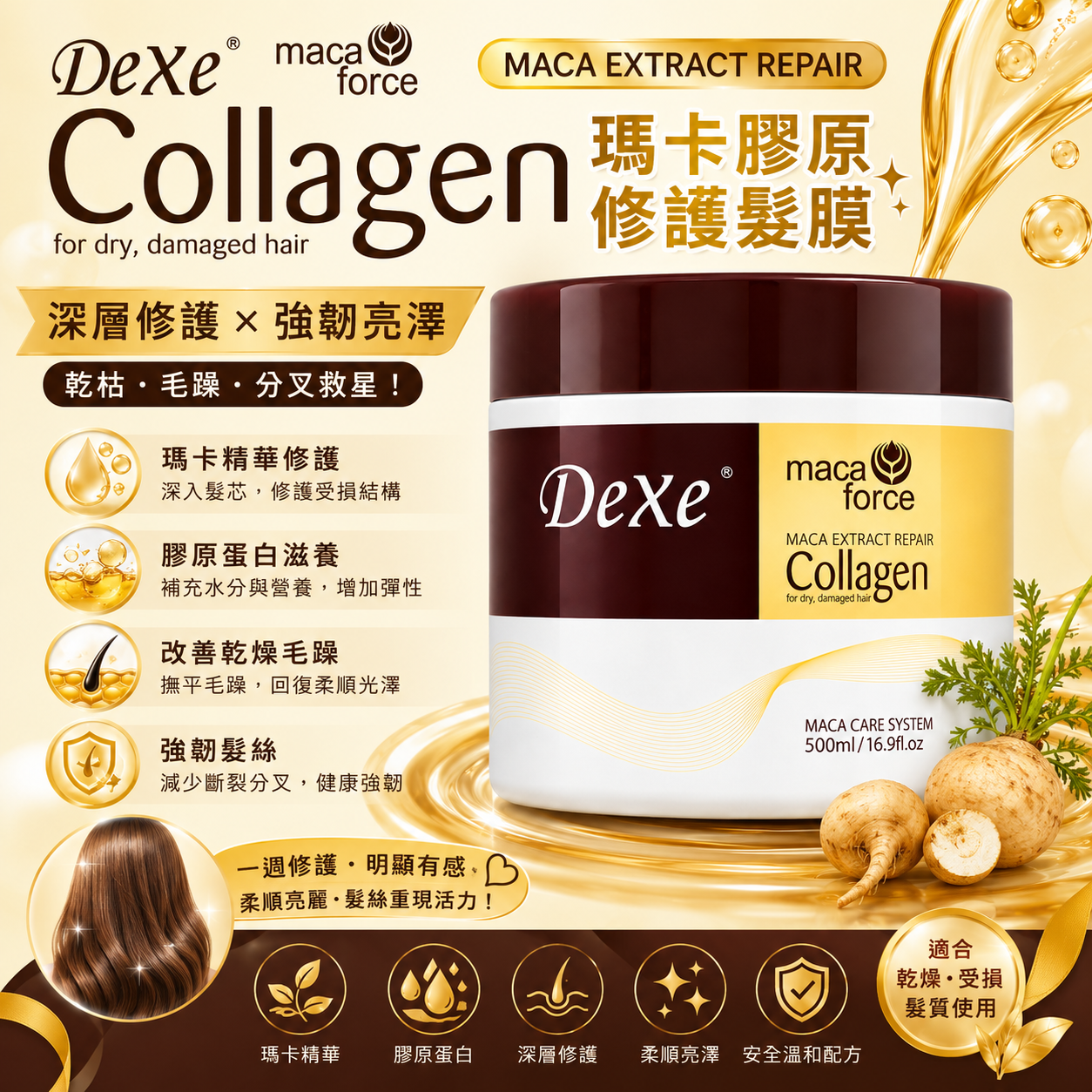 【直播】DEXE LX071405 Maca Force 瑪卡精華深層修復膠原蛋白髮膜 500ml