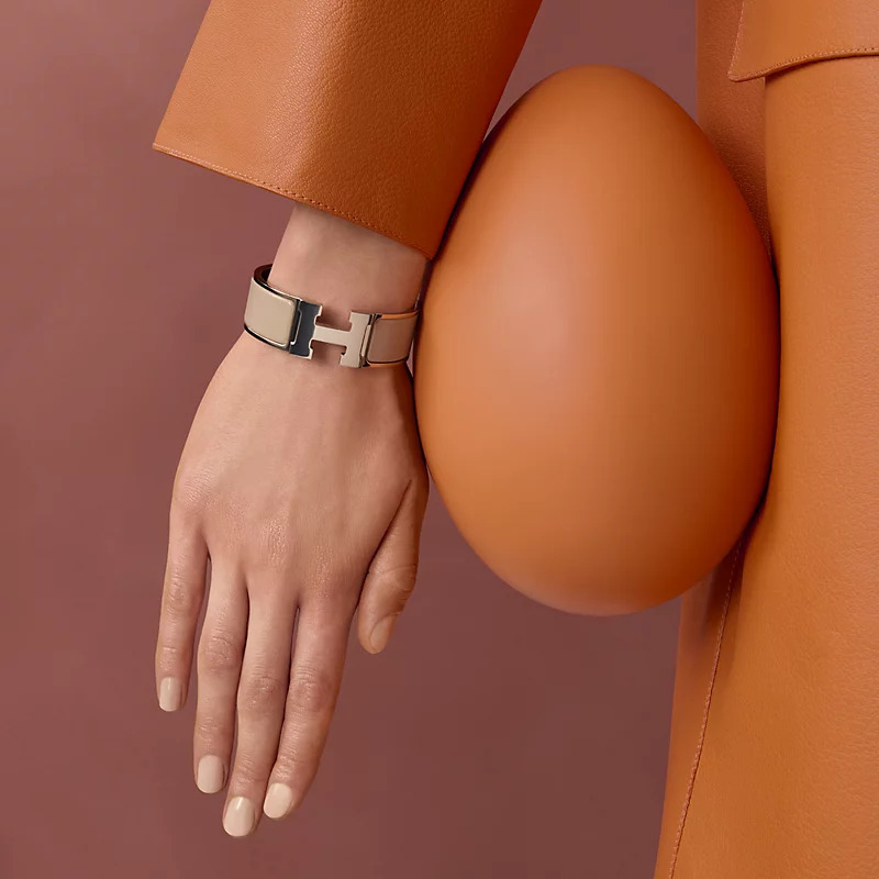 Hermes Clic Clac H bracelet Marron Glacé P GM 奶茶拼銀