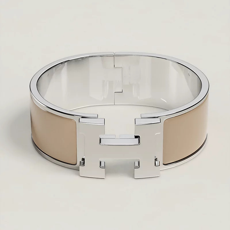 Hermes Clic Clac H bracelet Marron Glacé P GM 奶茶拼銀