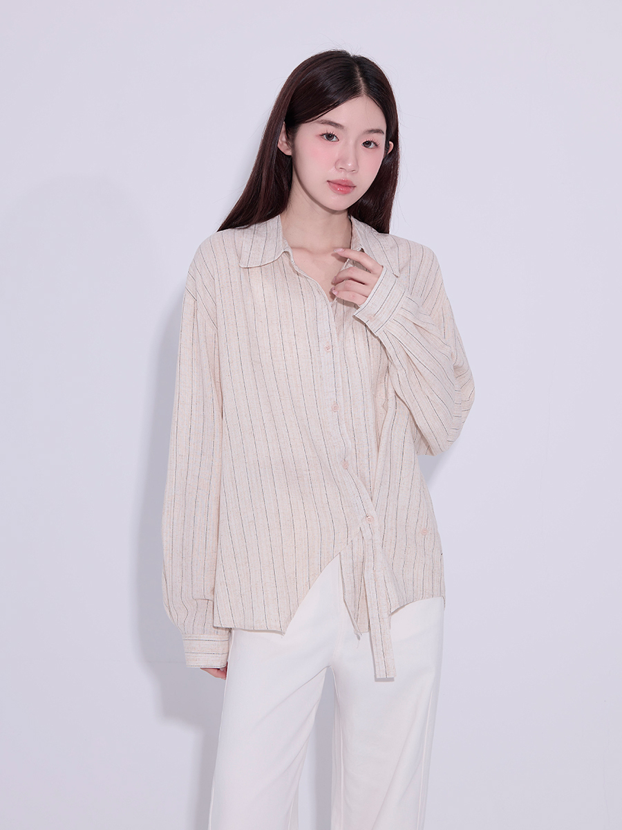 # OH!HER 不對稱條紋襯衫(30%麻)