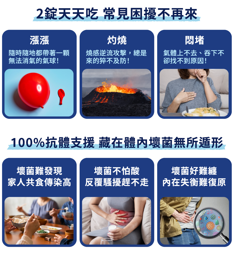 如有幽門螺旋桿菌、胃痛、胃炎、便祕、腹瀉,捍幽適一天吃兩錠常見困擾不再來