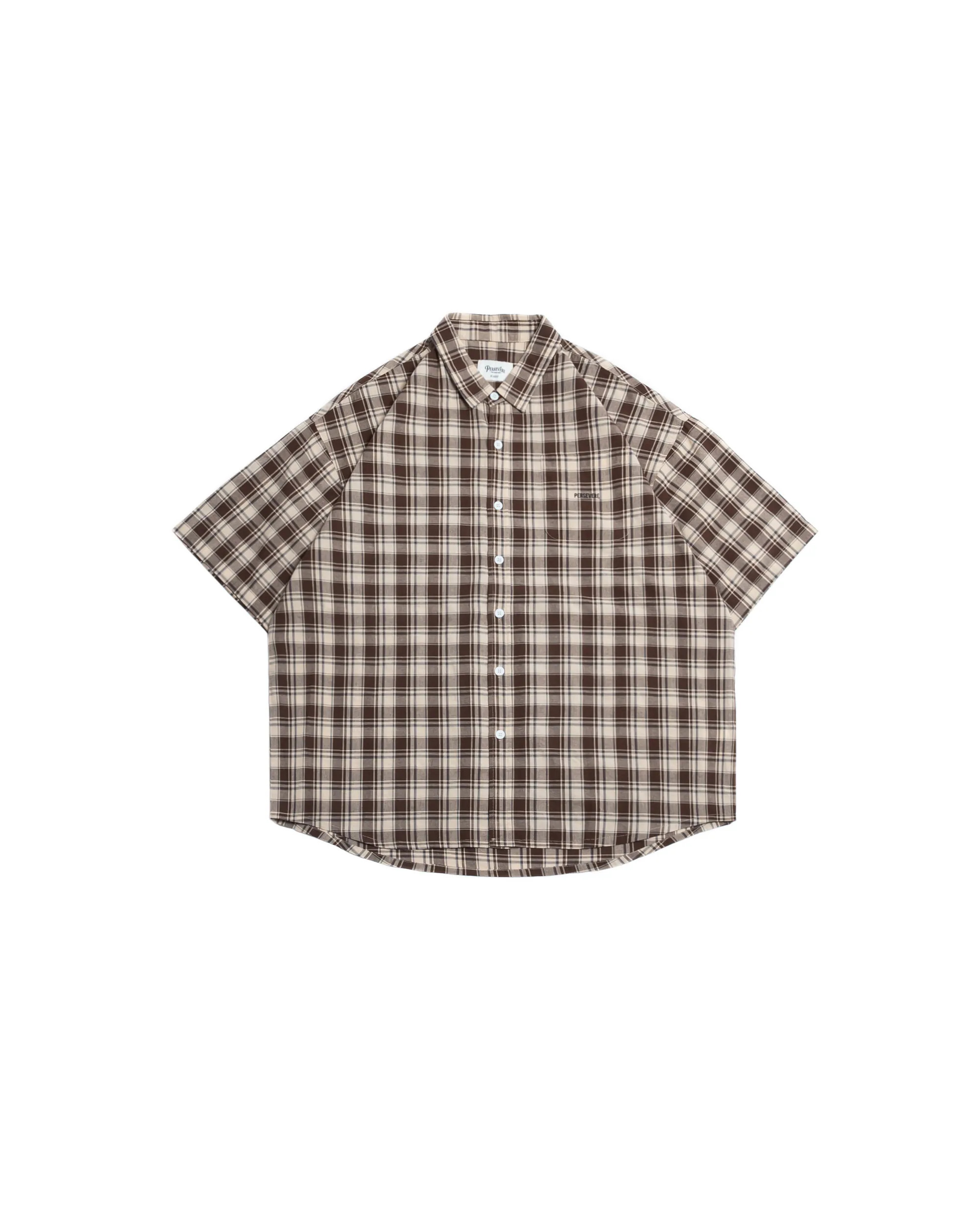 PERSEVERE LOOSE-FIT POCKET SHIRT - BROWN PLAID