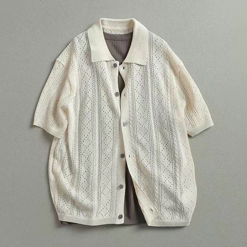 American Vintage Hollow-Out Knit Short-Sleeve Cardigan Shirt
