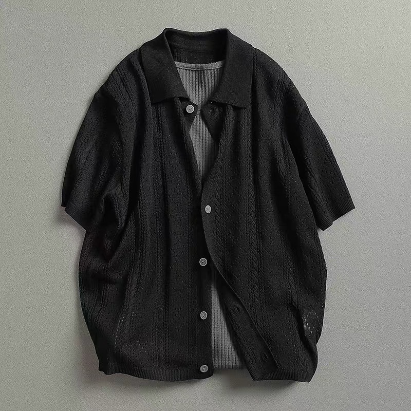American Vintage Hollow-Out Knit Short-Sleeve Cardigan Shirt