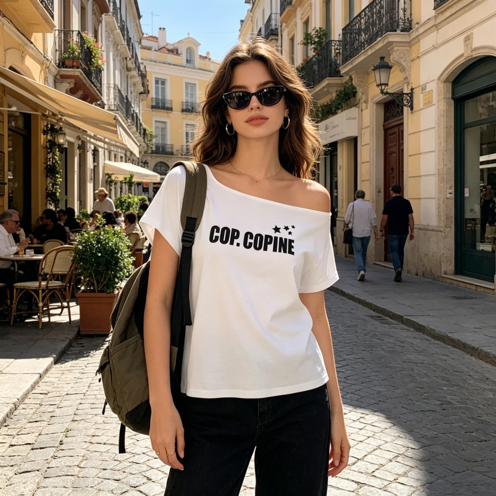 Cop.Copine 法國原裝進口字母品牌LOGO字樣印花寬領造型上衣