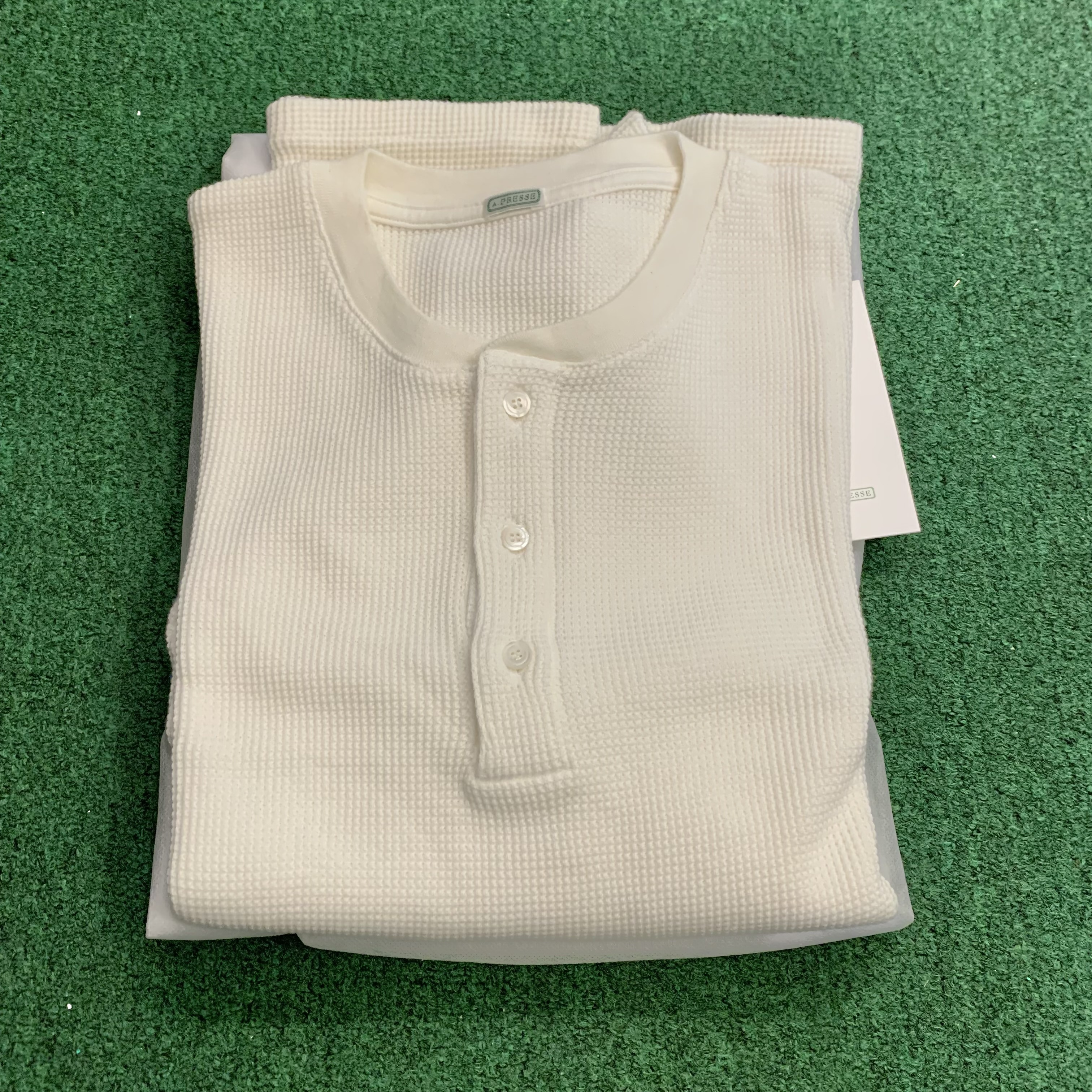 A.PRESSE 2026 A/W CASHMERE BLEND WAFFLEL L/S HENLEY NECK SHIRTS (26AAP-05-03) - WHITE SIZE 2