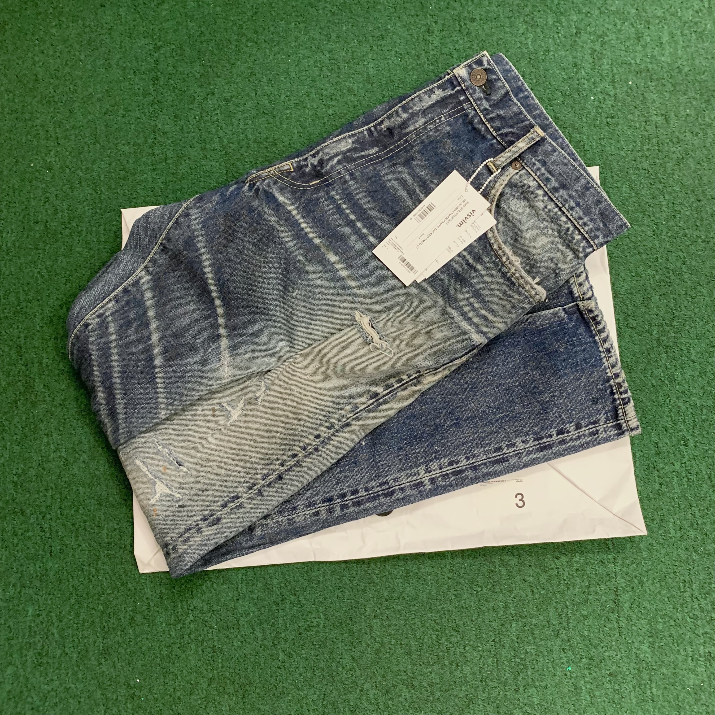 VISVIM SOCIAL SCULPTURE JOURNEYMAN PANTS TACKED DMGD-27 - SIZE 3