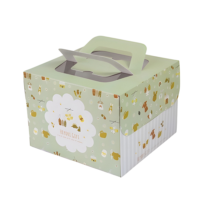 [預購] 四吋 / 4吋 手提蛋糕盒 綠森喜悅 10入/包 16x16x12.5cm【3A06-116405】
