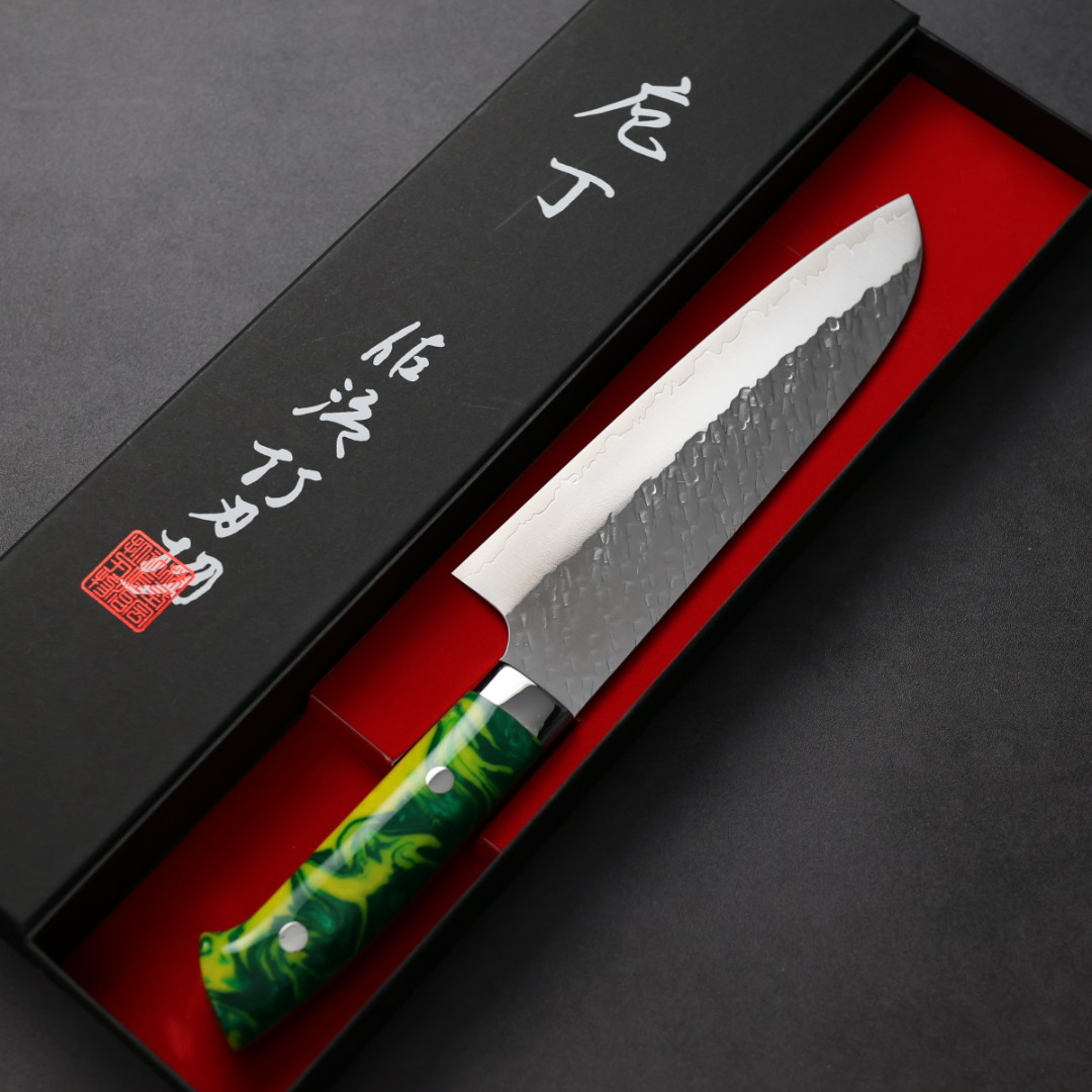 佐治武士 三德 180mm SG Strix鋼 鎚目 綠壓克力柄