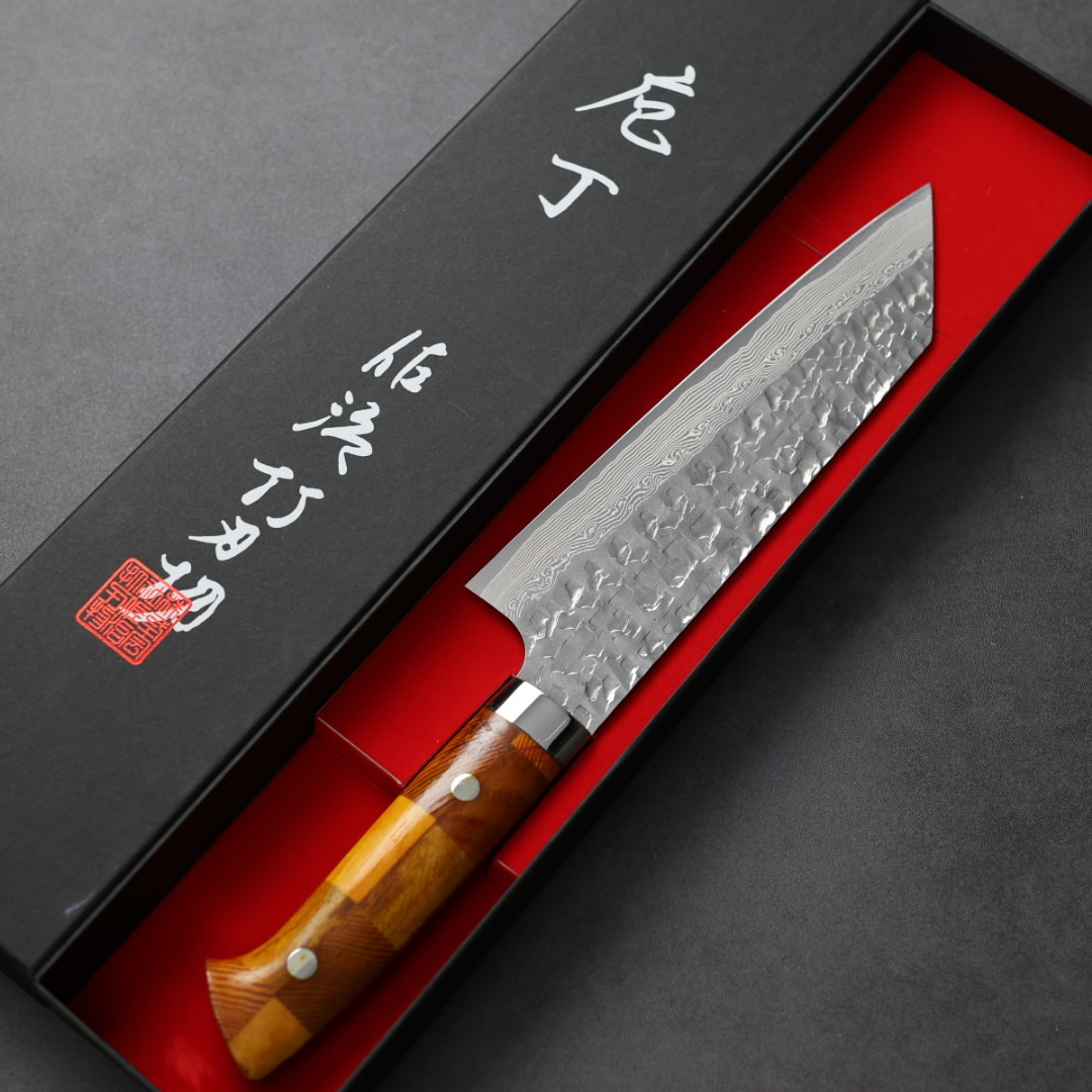 佐治武士 文化 170mm VG10鋼 鎚目大馬士革 組子木柄