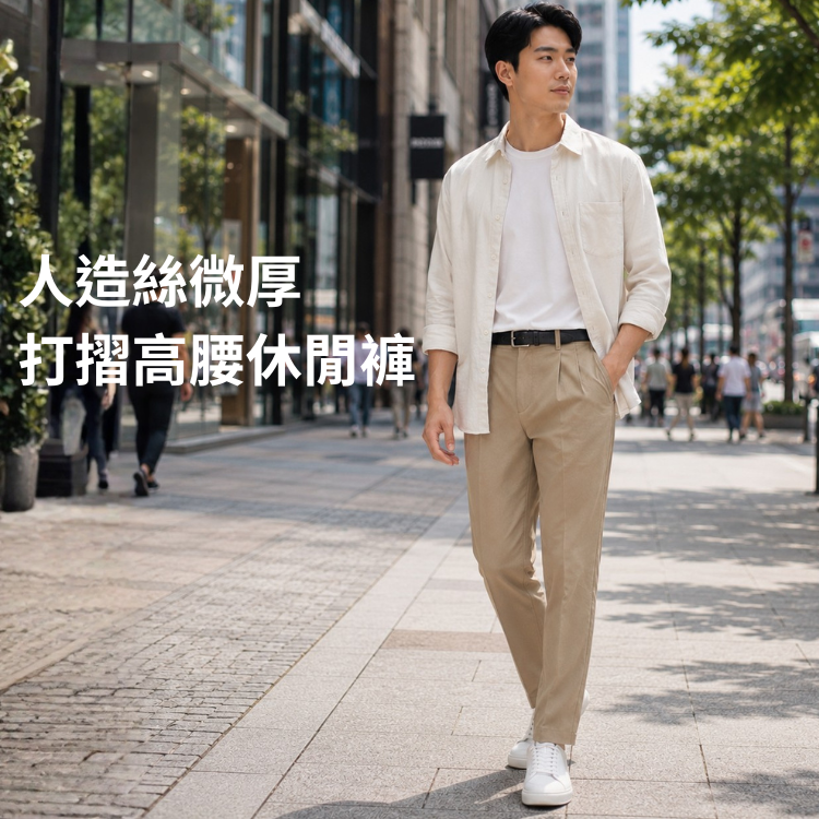 甄褲｜人造絲微厚高腰休閒褲｜打摺設計・絲棉觸感・透氣排汗（30~46 吋）免費改長