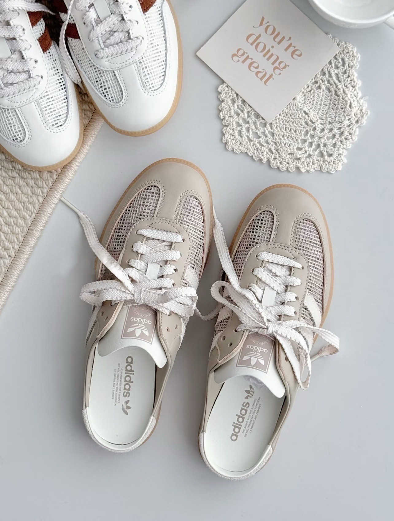代購-ADIDAS ORIGINAL SAMBA MULE 燕麥奶 焦糖底 編織設計 穆勒鞋 拖鞋 涼鞋 HP5051