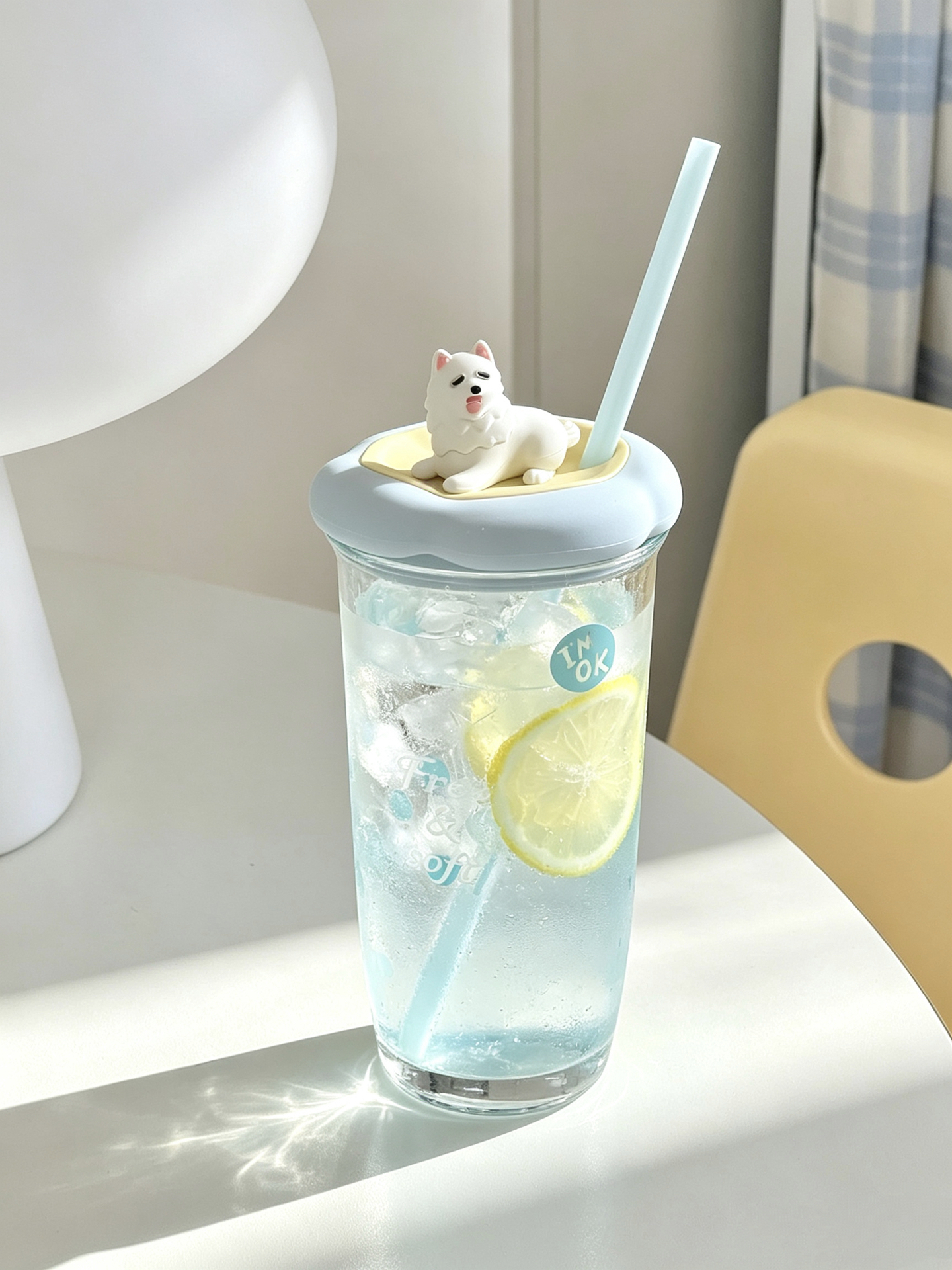 代購-Starbucks 星巴克 打哈欠狗狗 白柴 愛心掌掌杯底 吸管玻璃杯 500ml