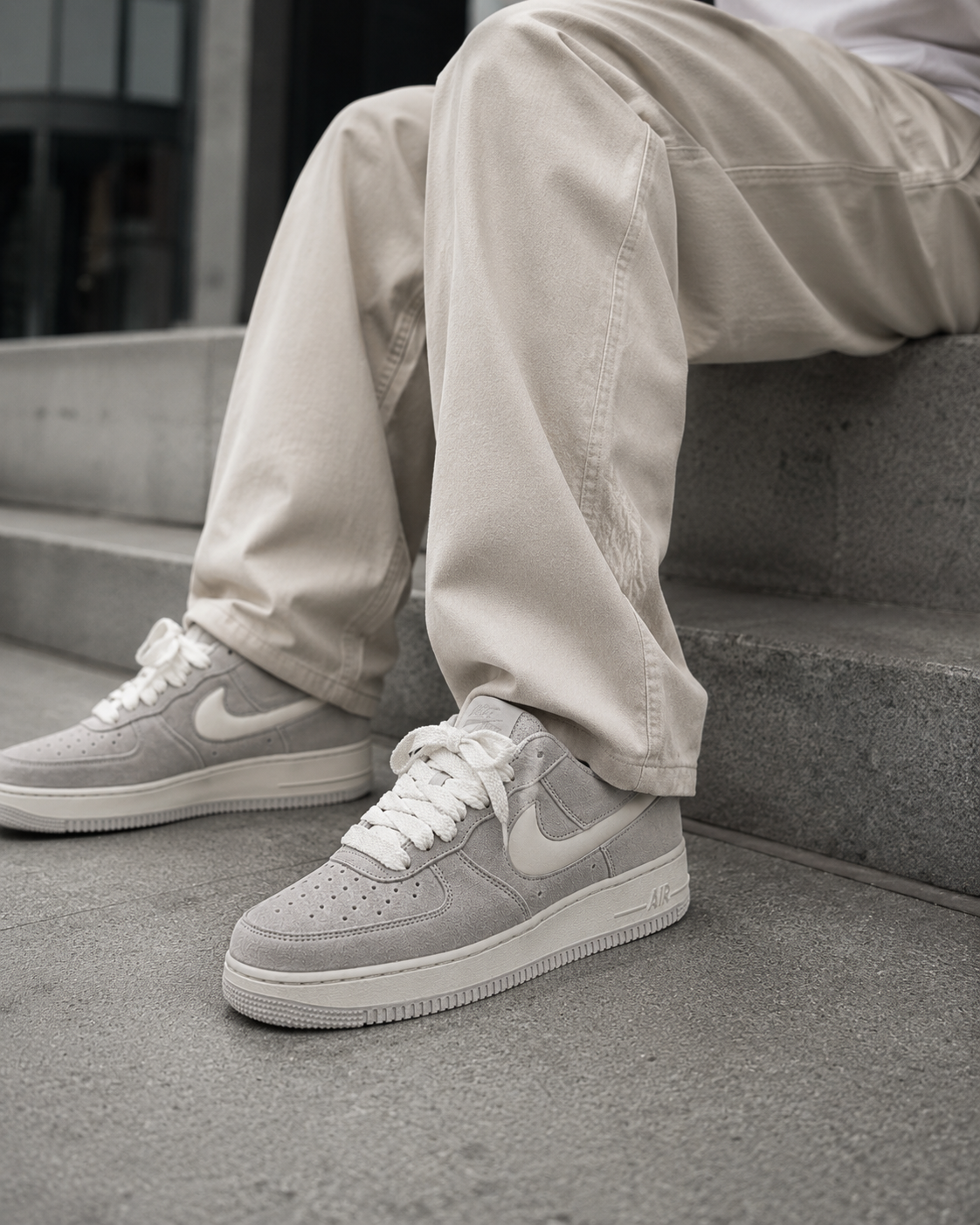 Nike Air Force 1 Low 立體勾 麂皮 米白灰 特殊款 IU7592078