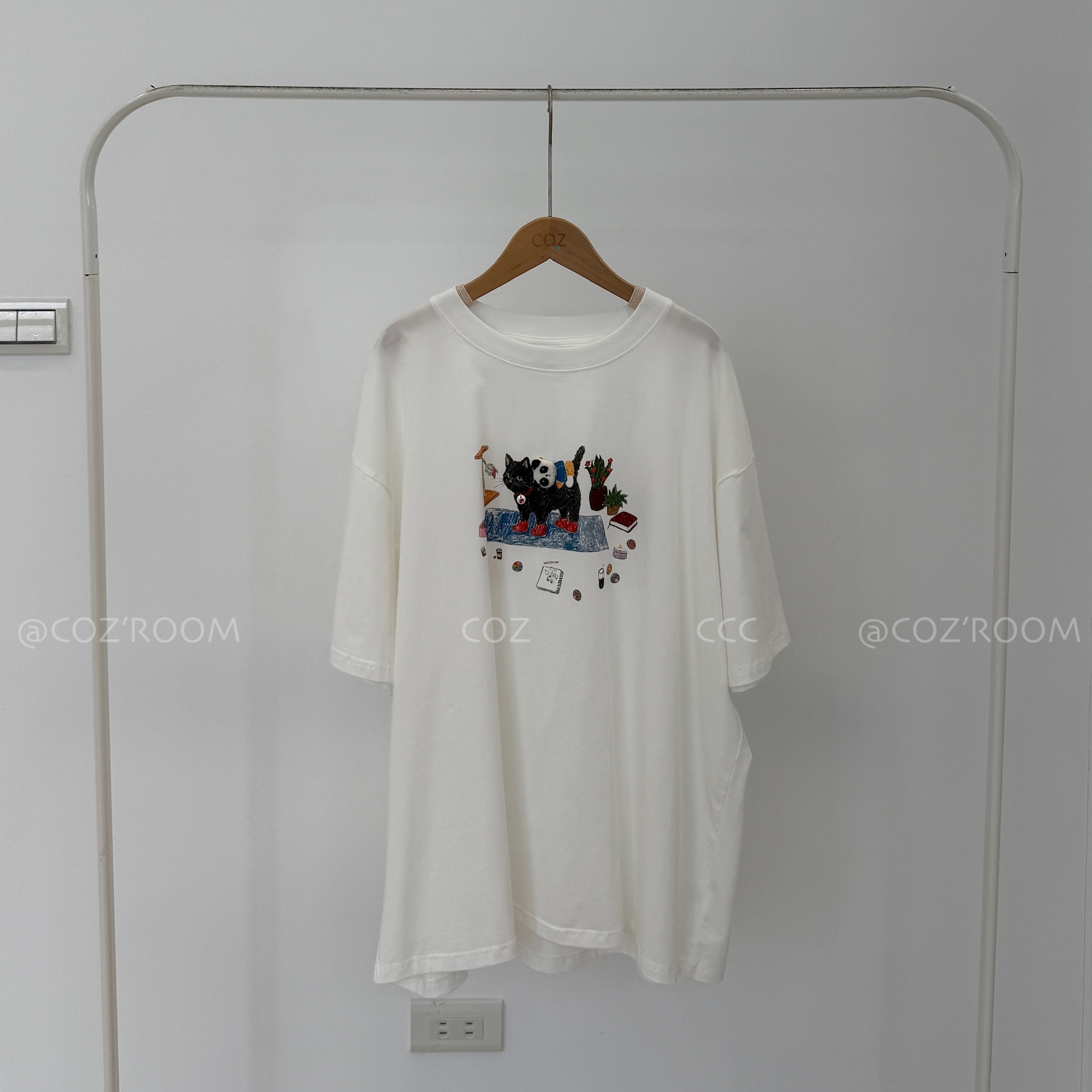 (現貨) 男女共穿 貓咪熊貓大大件涼感棉Tee _68000-11