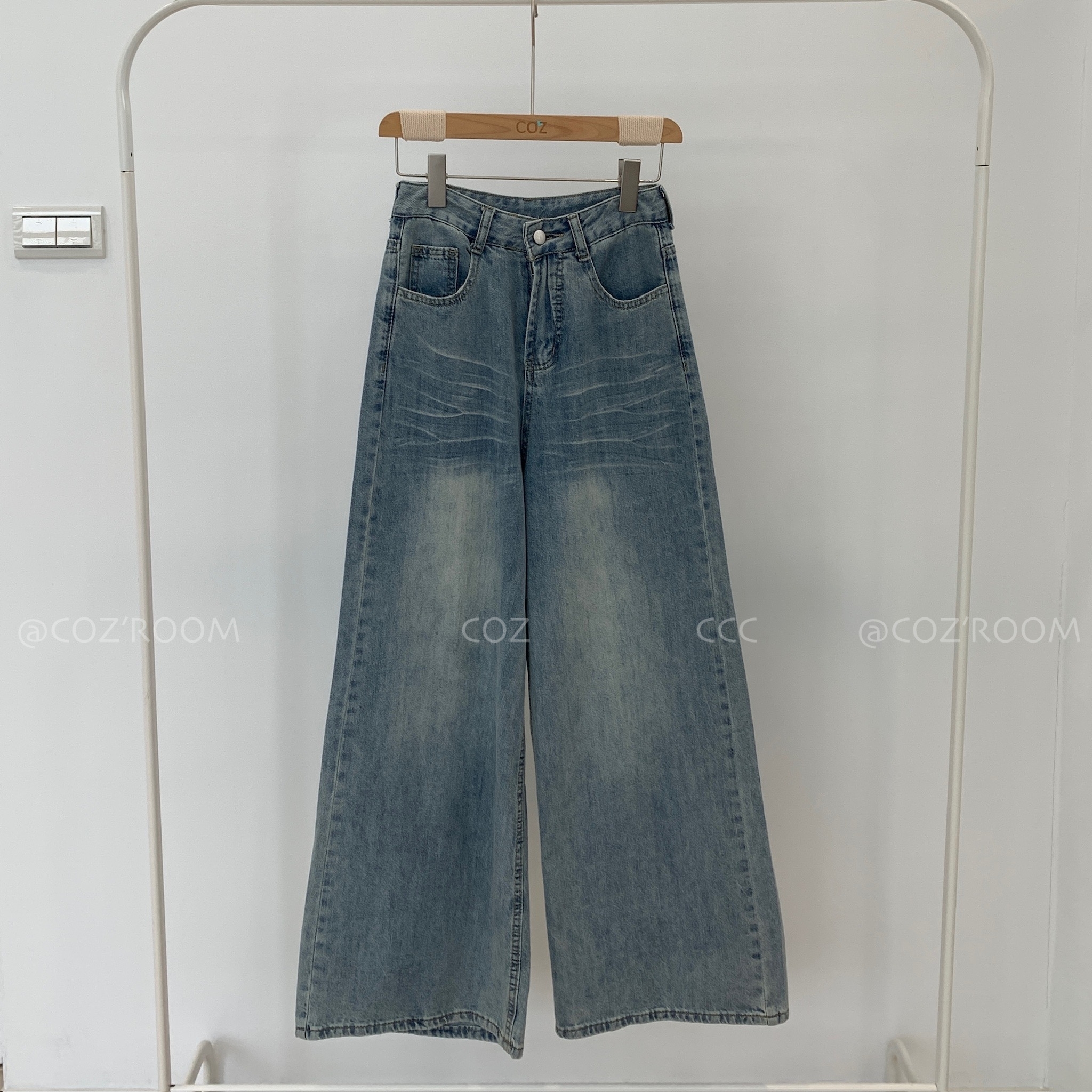 101cm 屁有口袋的漂亮藍軟薄牛仔直筒寬褲 SML _1063