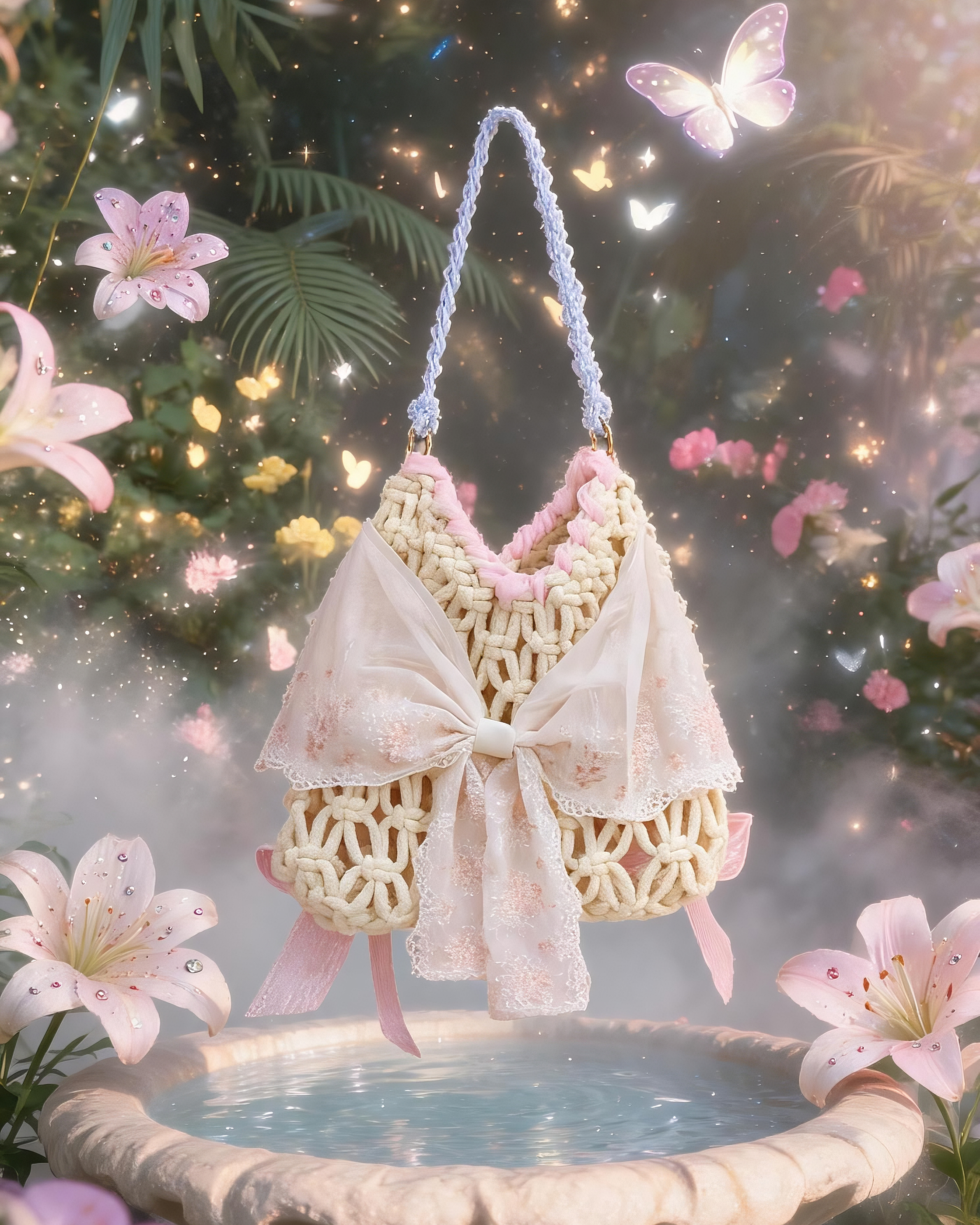 Dream Haven Bow Straw Tote Bag