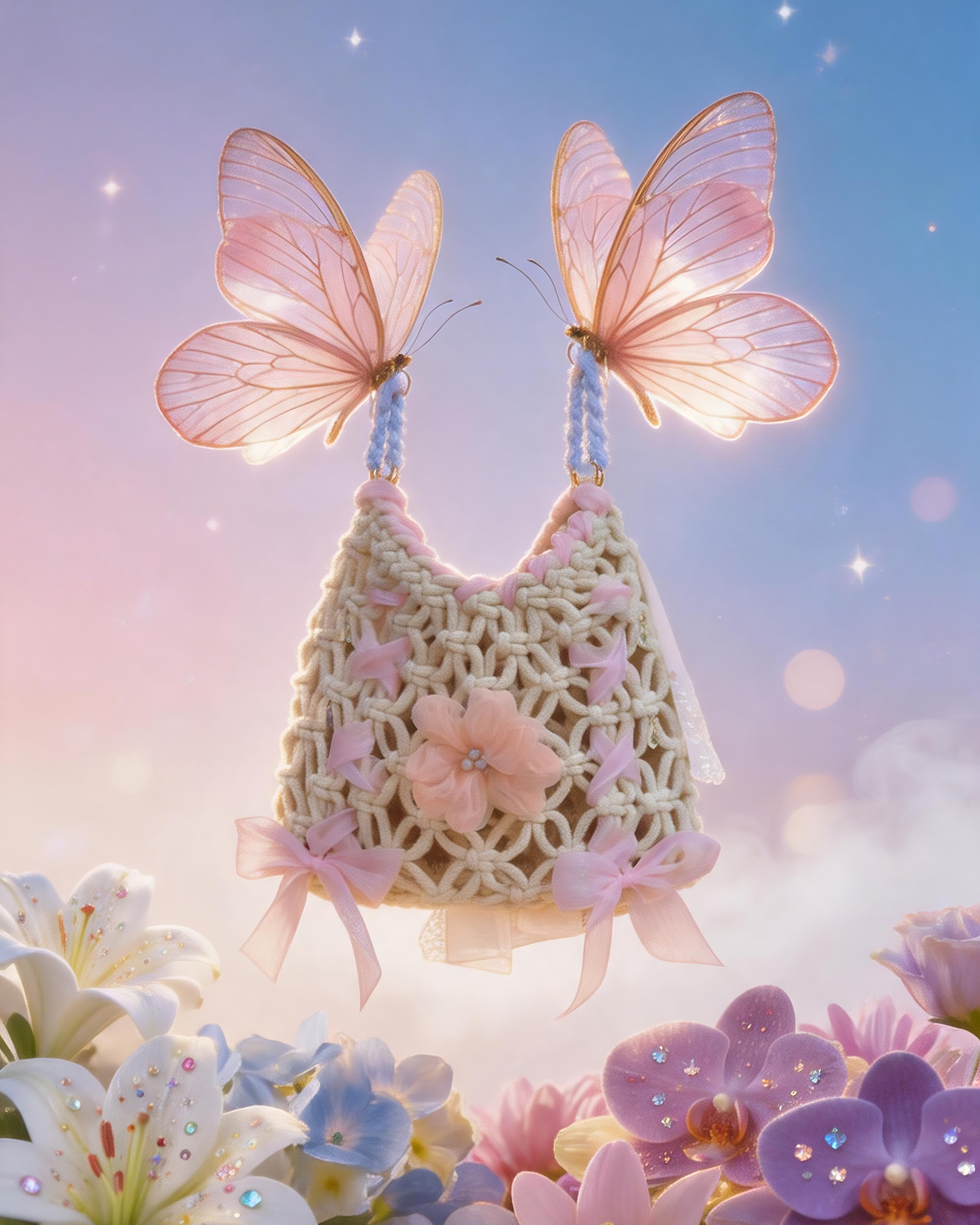 Dream Haven Bow Straw Tote Bag