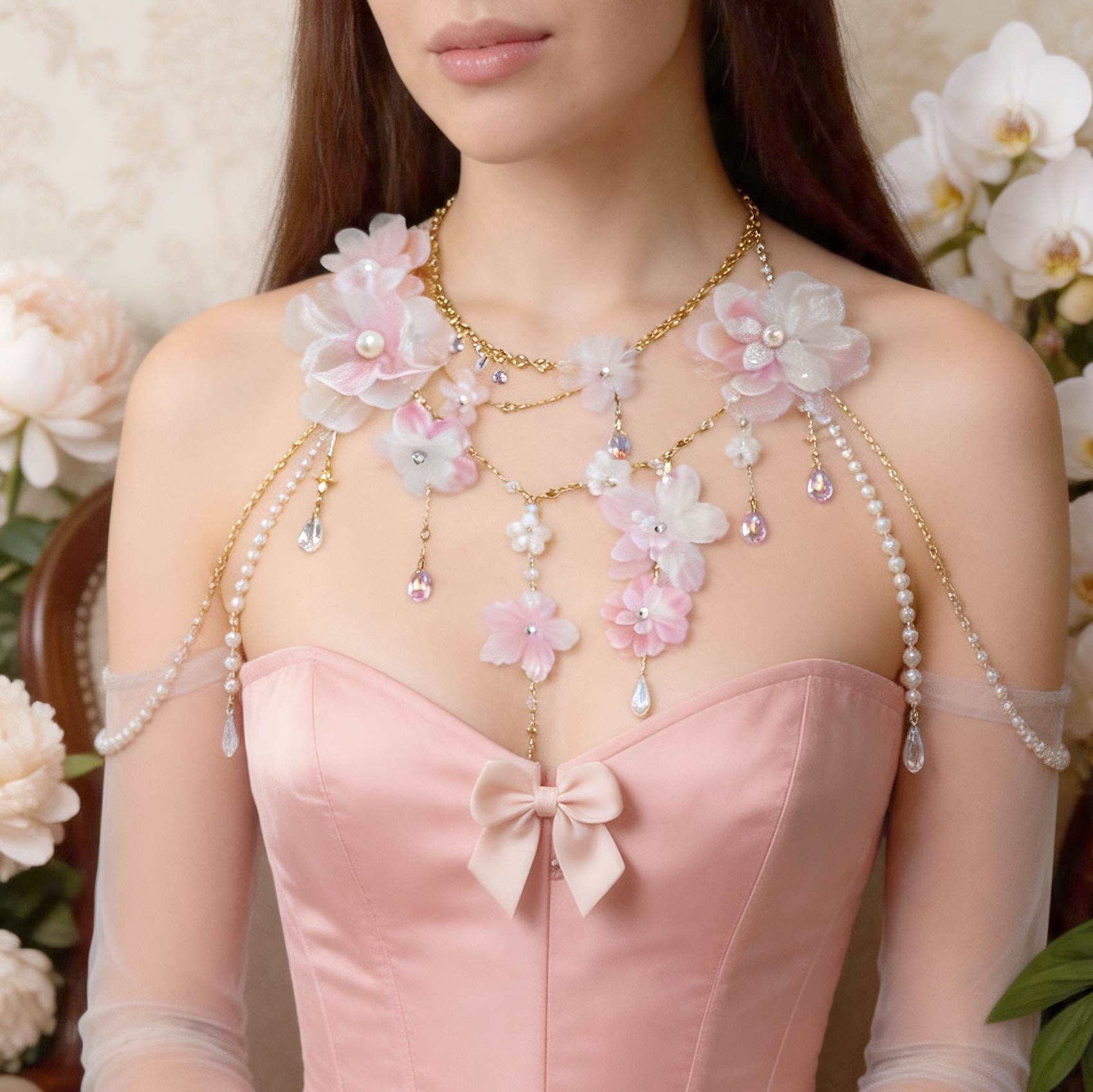 Blooming Dream Tsumami Zaiku Detachable Pearl Shoulder Chain