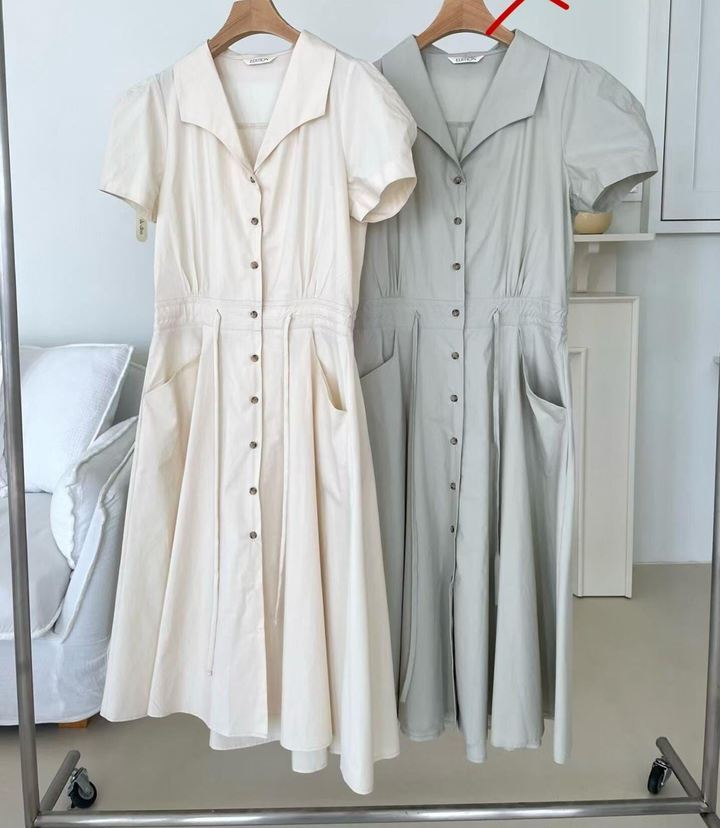 ED6433 優雅翻領排扣連身裙 *特價貨品不設退換*