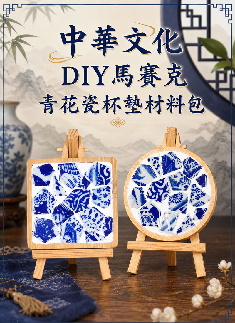 中華文化 DIY馬賽克青花瓷杯墊材料包 CH2605