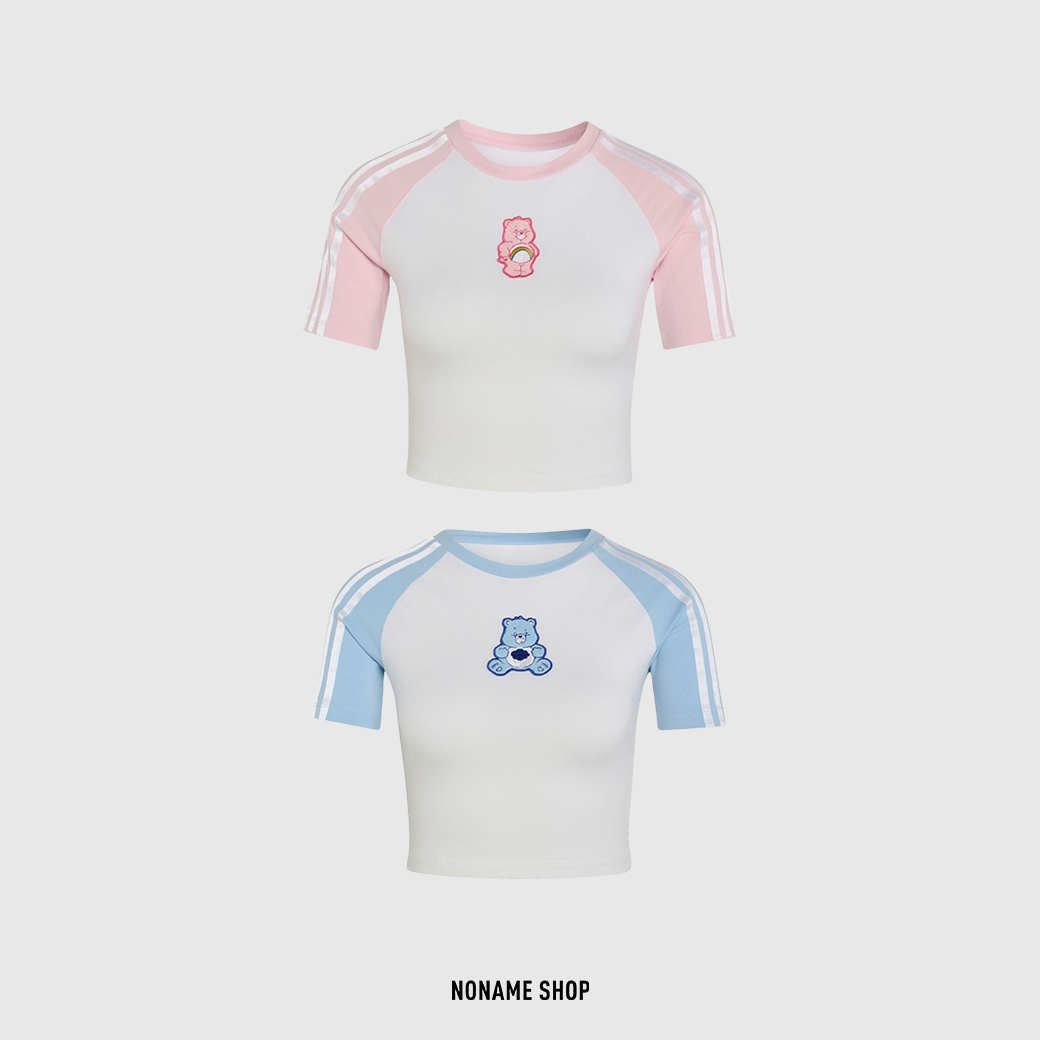 ADIDAS X CARE BEARS 彩虹熊 聯名 拼接 合身 短版 短T 兩色 (女款)
