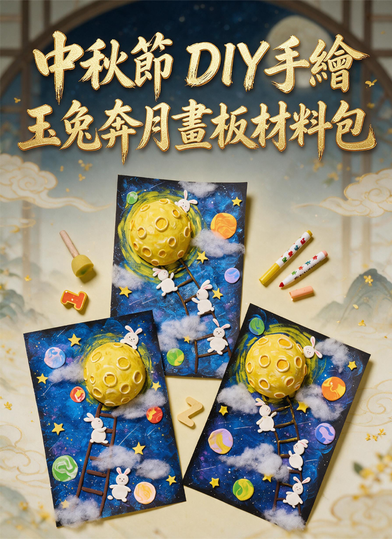 中秋節 DIY手繪玉兔奔月畫板材料包 M7182