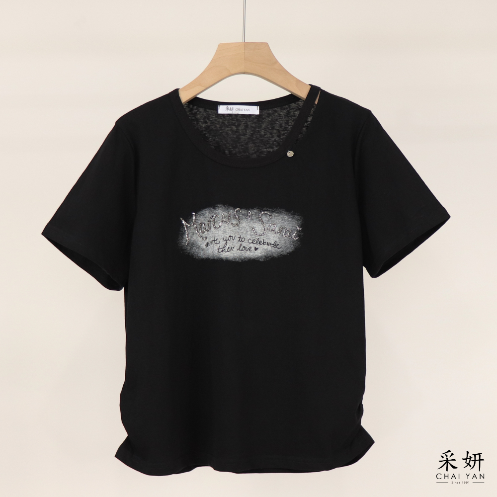 膠鑽字母印花短袖上衣