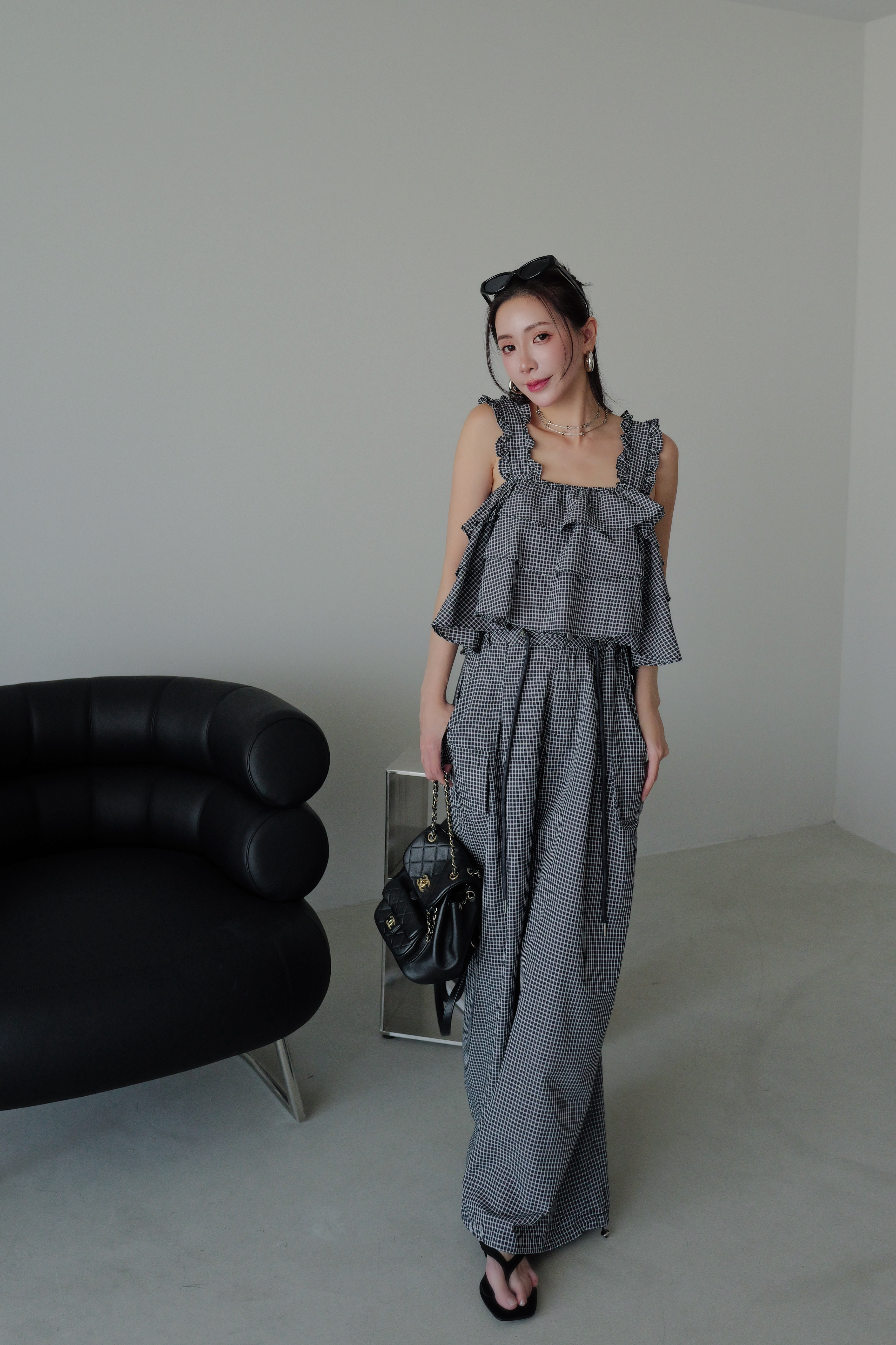 (預購)#AT30 格紋1+1背心工裝褲SET